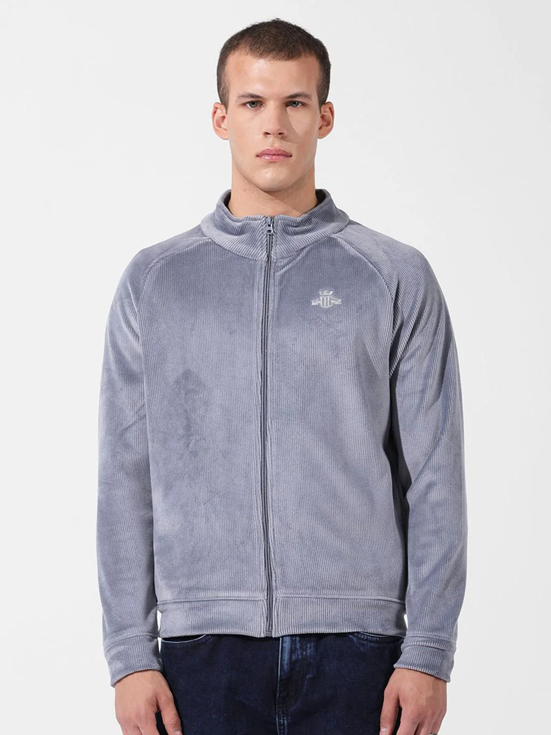 Men's Steel grey Regular Fit Textured Casual Sweatshirts - Image 3