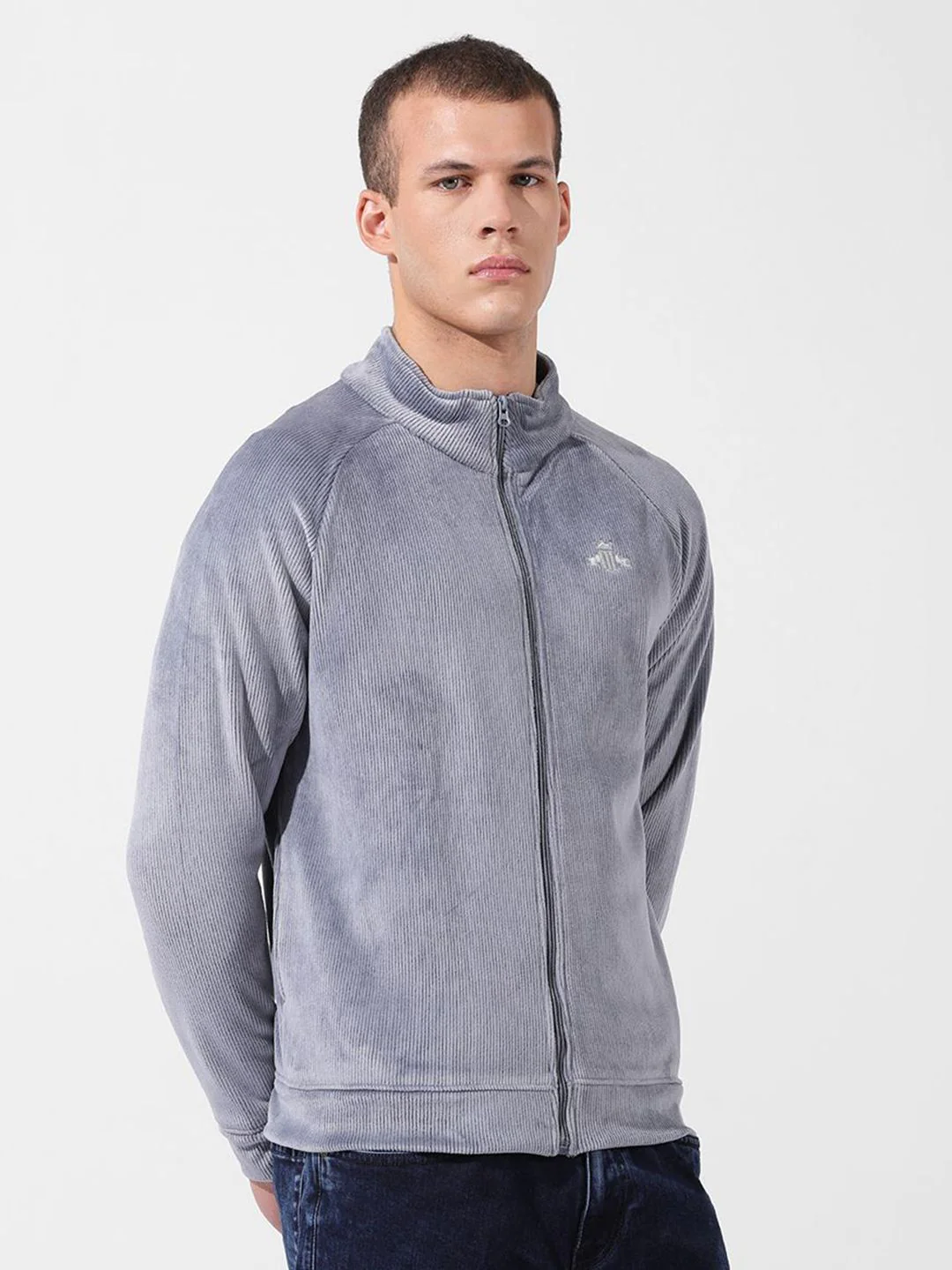 Men's Steel grey Regular Fit Textured Casual Sweatshirts - Image 4