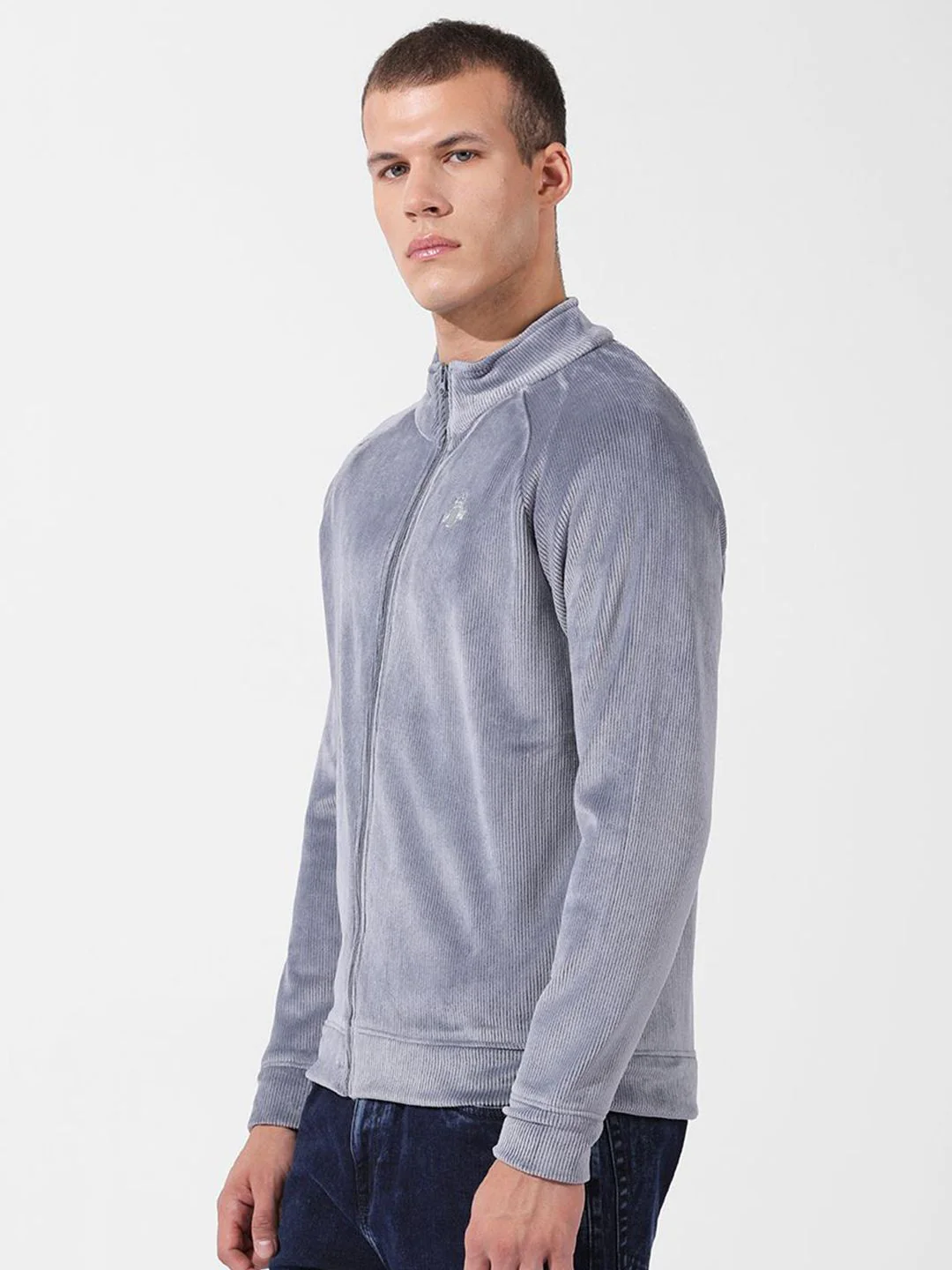 Men's Steel grey Regular Fit Textured Casual Sweatshirts - Image 5