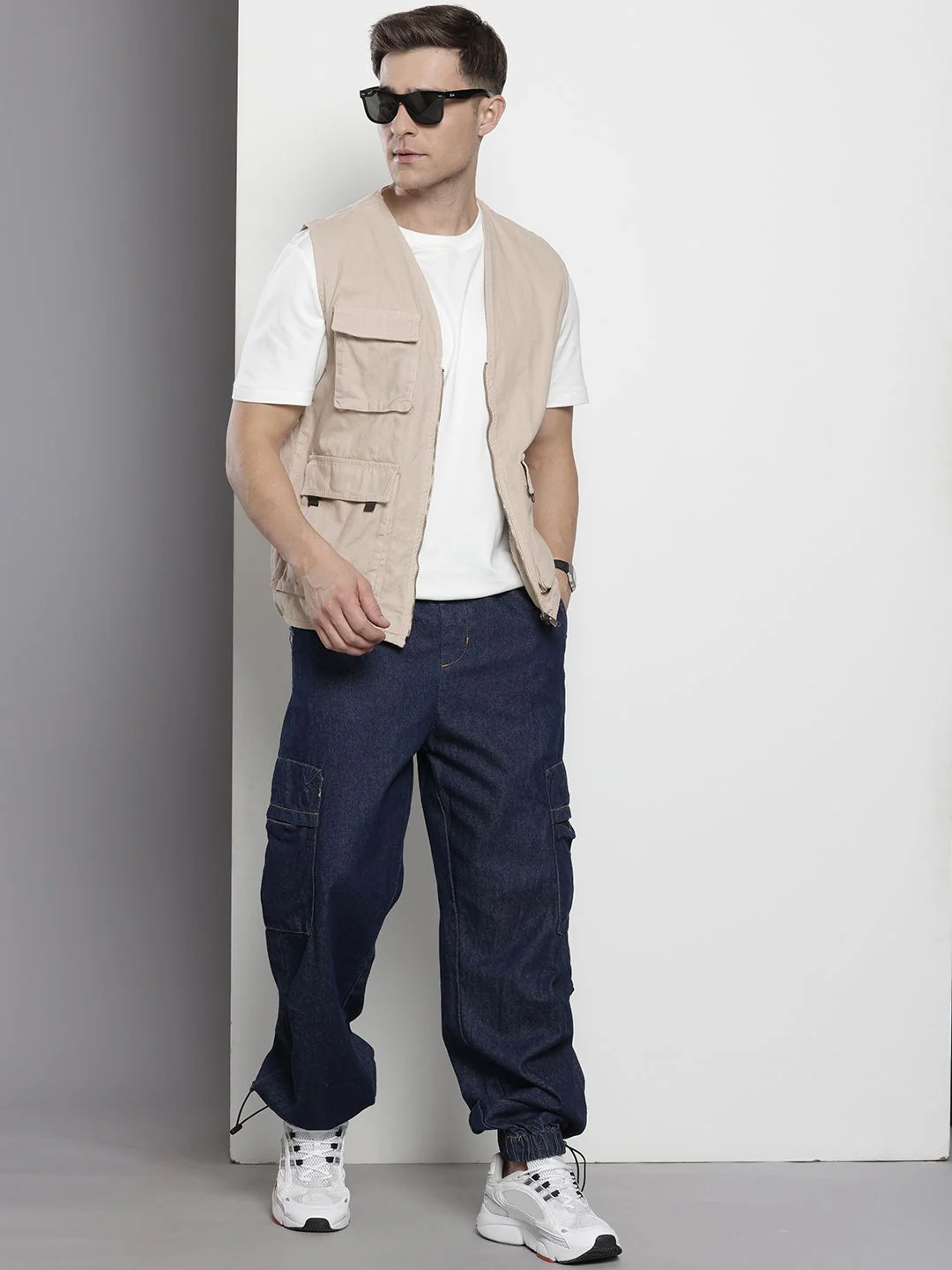 Men's Oat Milk Regular Fit Solid Utility Jacket - Image 4