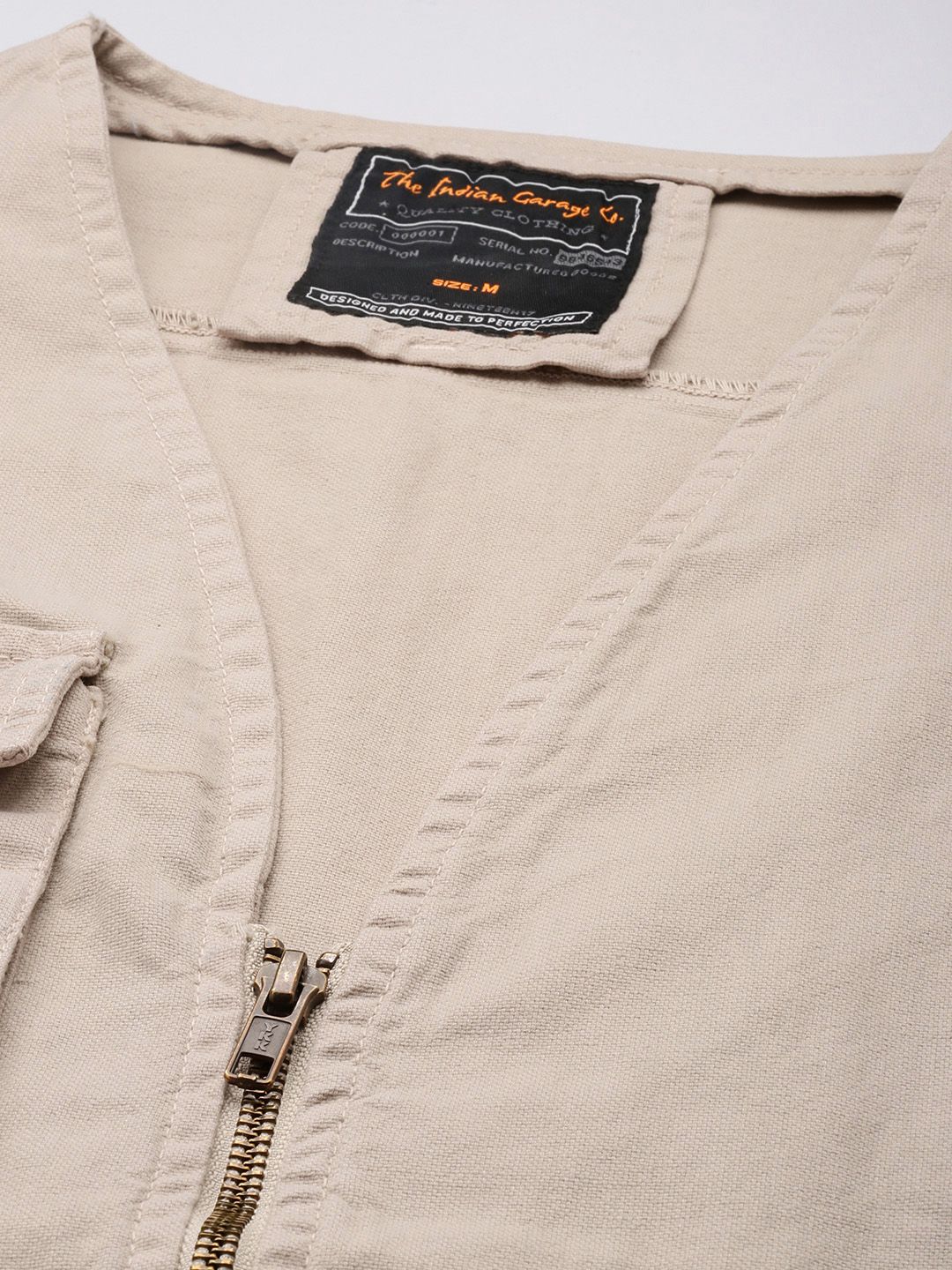 Men's Oat Milk Regular Fit Solid Utility Jacket - Image 5