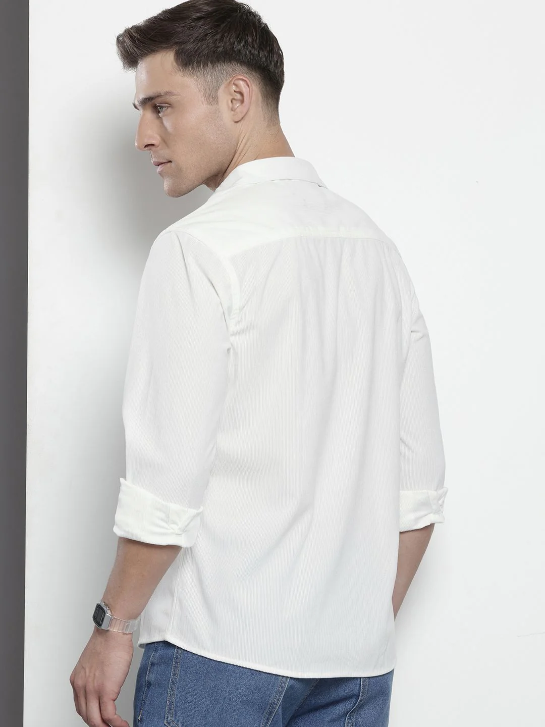 Men's White Regular Fit Solid Casual Shirt - Image 4