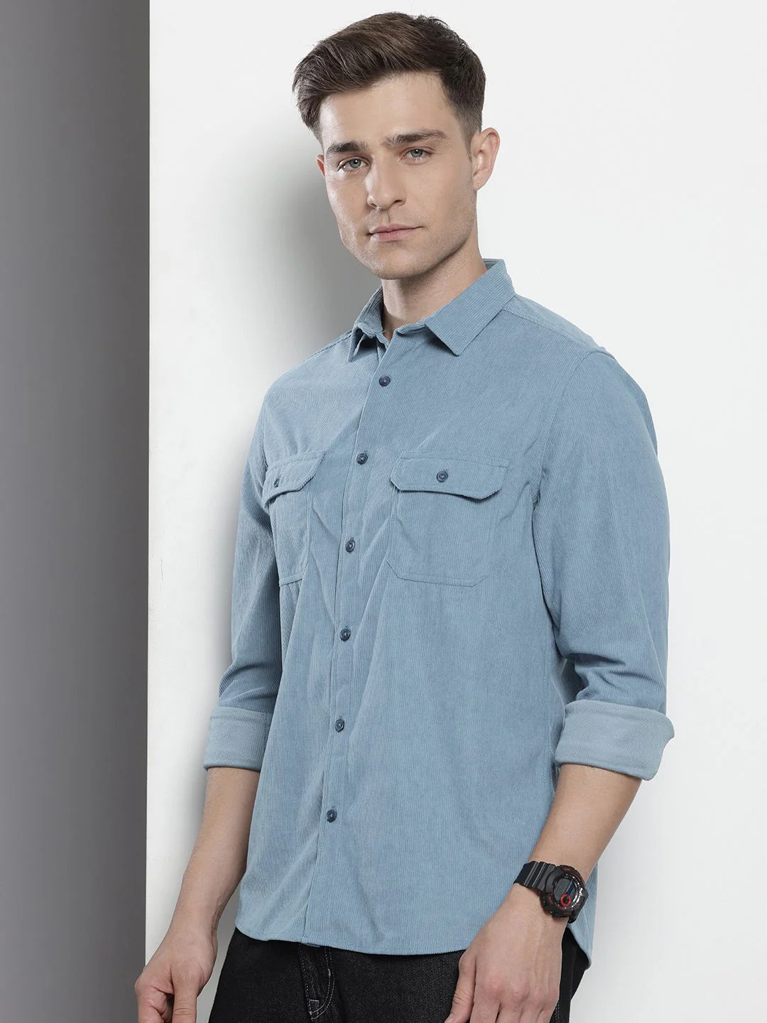 Men's Blue Regular Fit Solid Casual Shirt - Image 2
