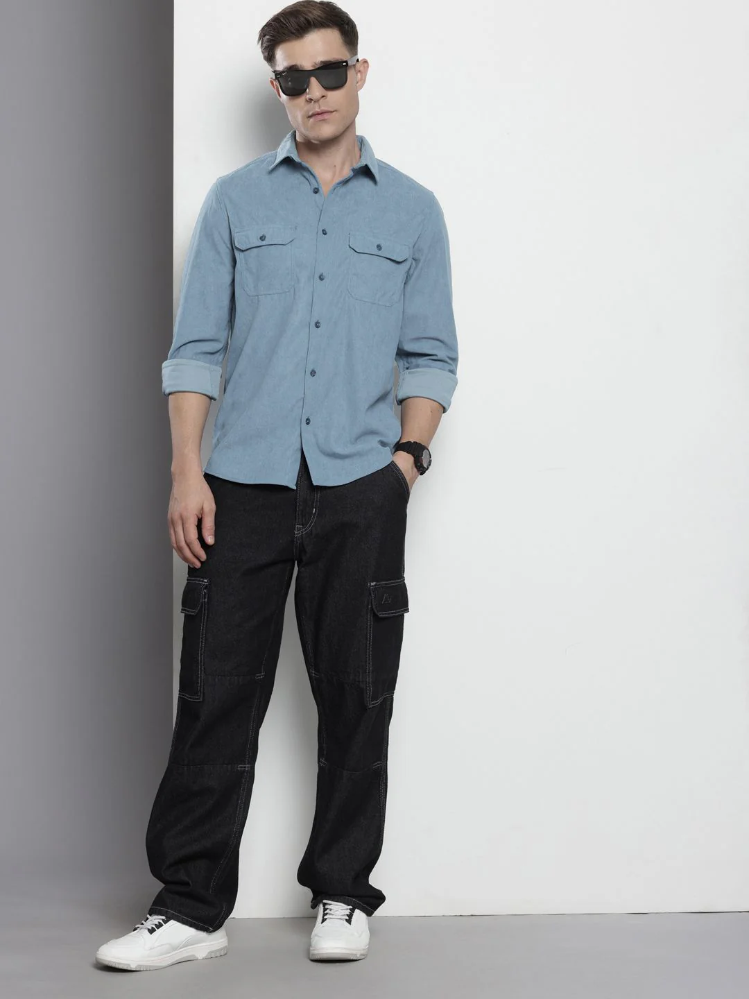 Men's Blue Regular Fit Solid Casual Shirt - Image 5