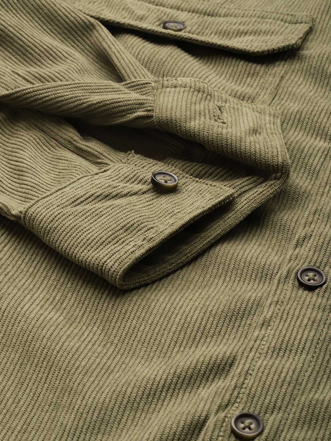 Men's Olive Regular Fit Solid Casual Shirt - Image 6
