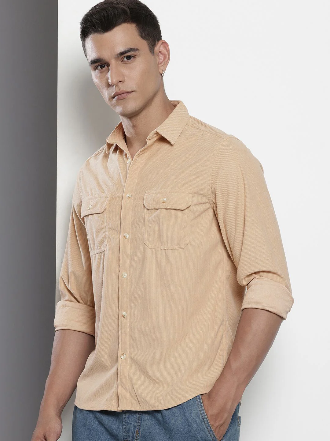 Men's Beige Regular Fit Solid Casual Shirt - Image 2