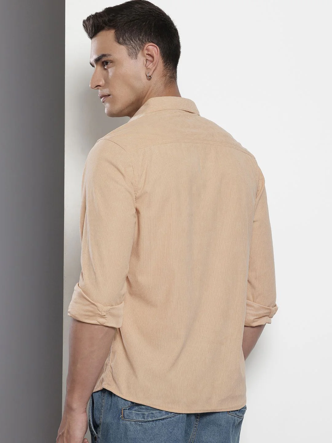Men's Beige Regular Fit Solid Casual Shirt - Image 3
