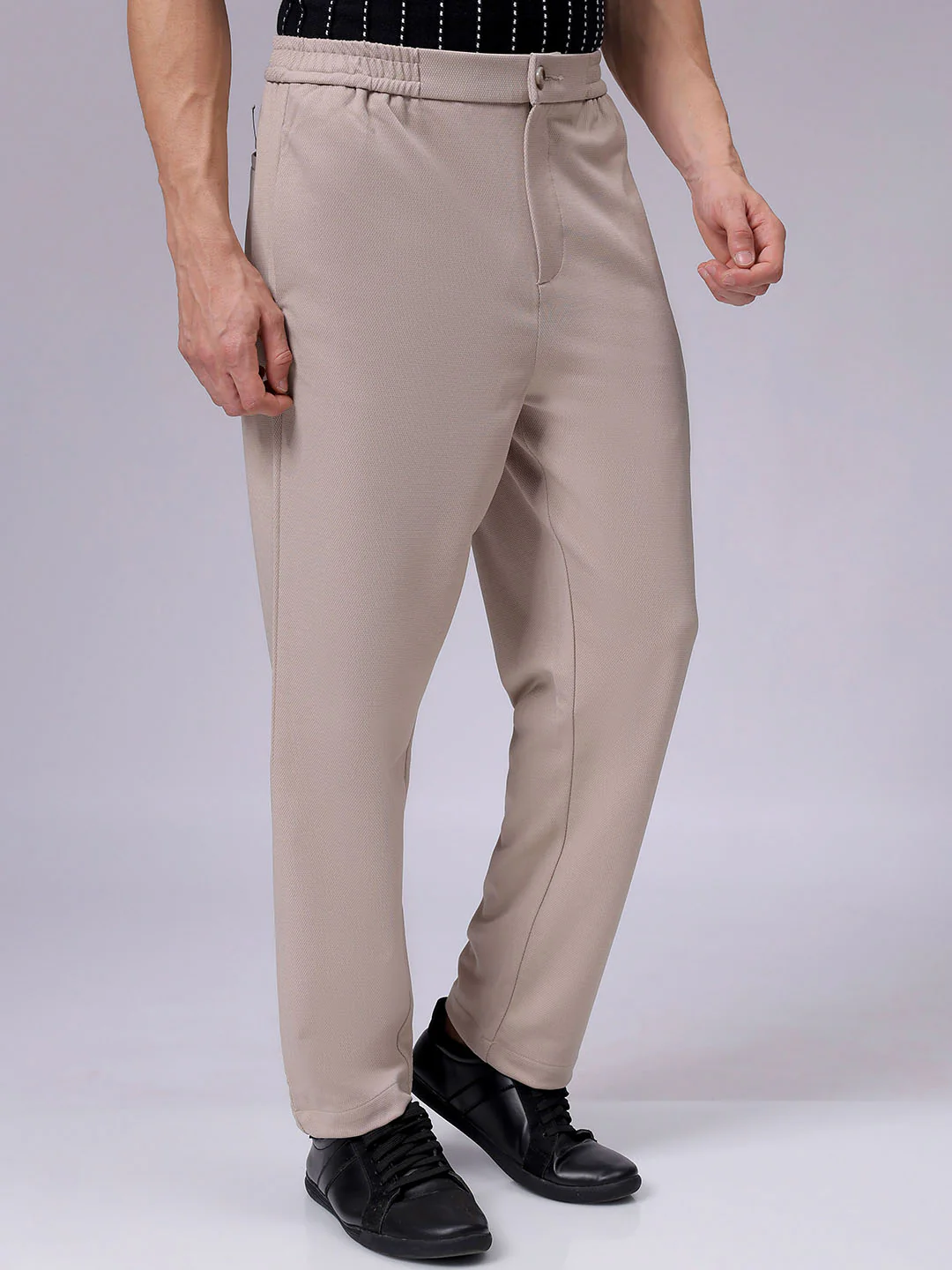 Men's Light Beige Regular Fit Solid Casual Chinos - Image 2