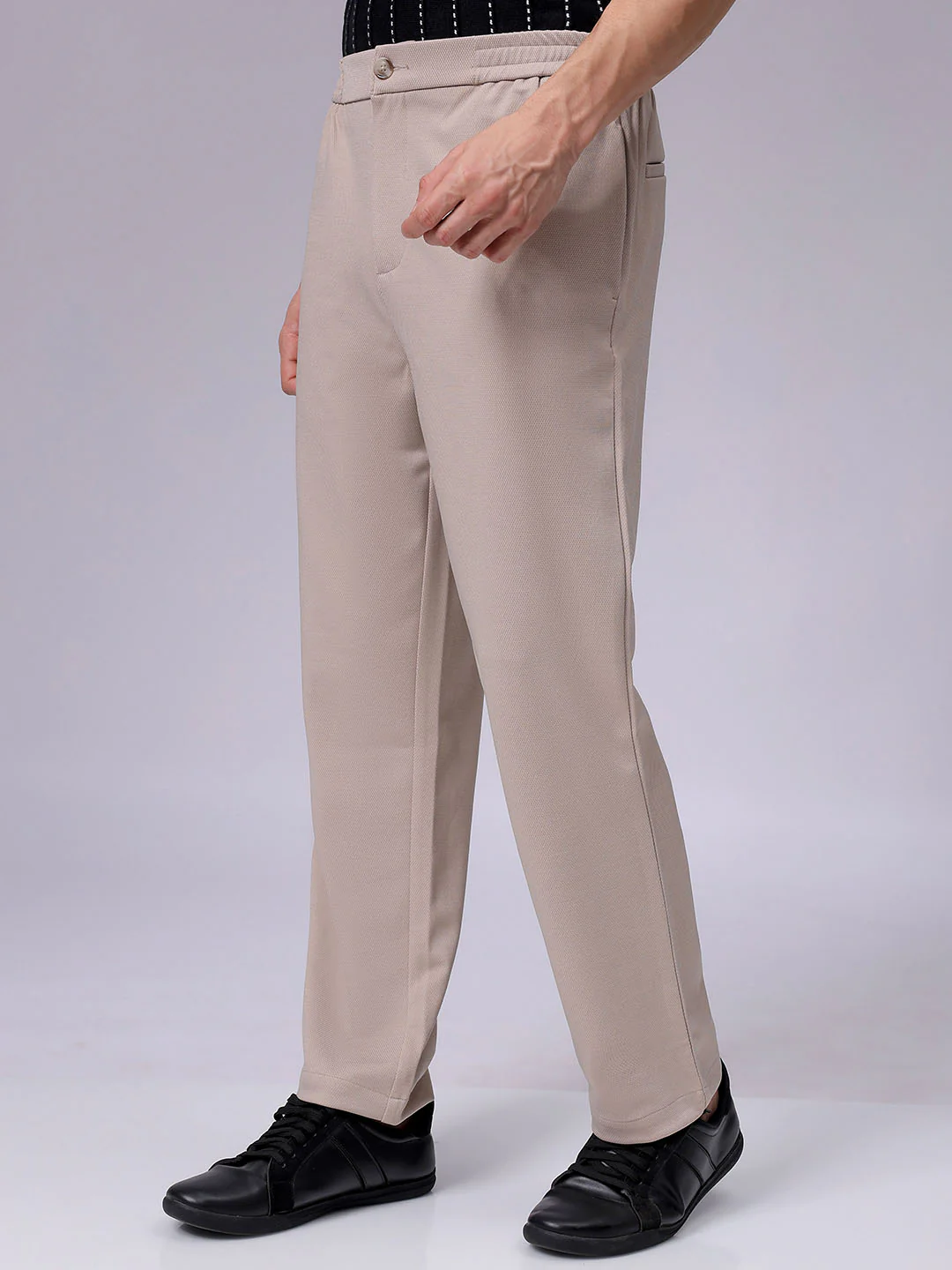 Men's Light Beige Regular Fit Solid Casual Chinos - Image 4