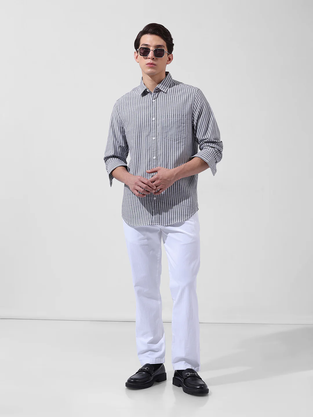 Men's White Regular Fit Solid Casual Chinos - Image 5
