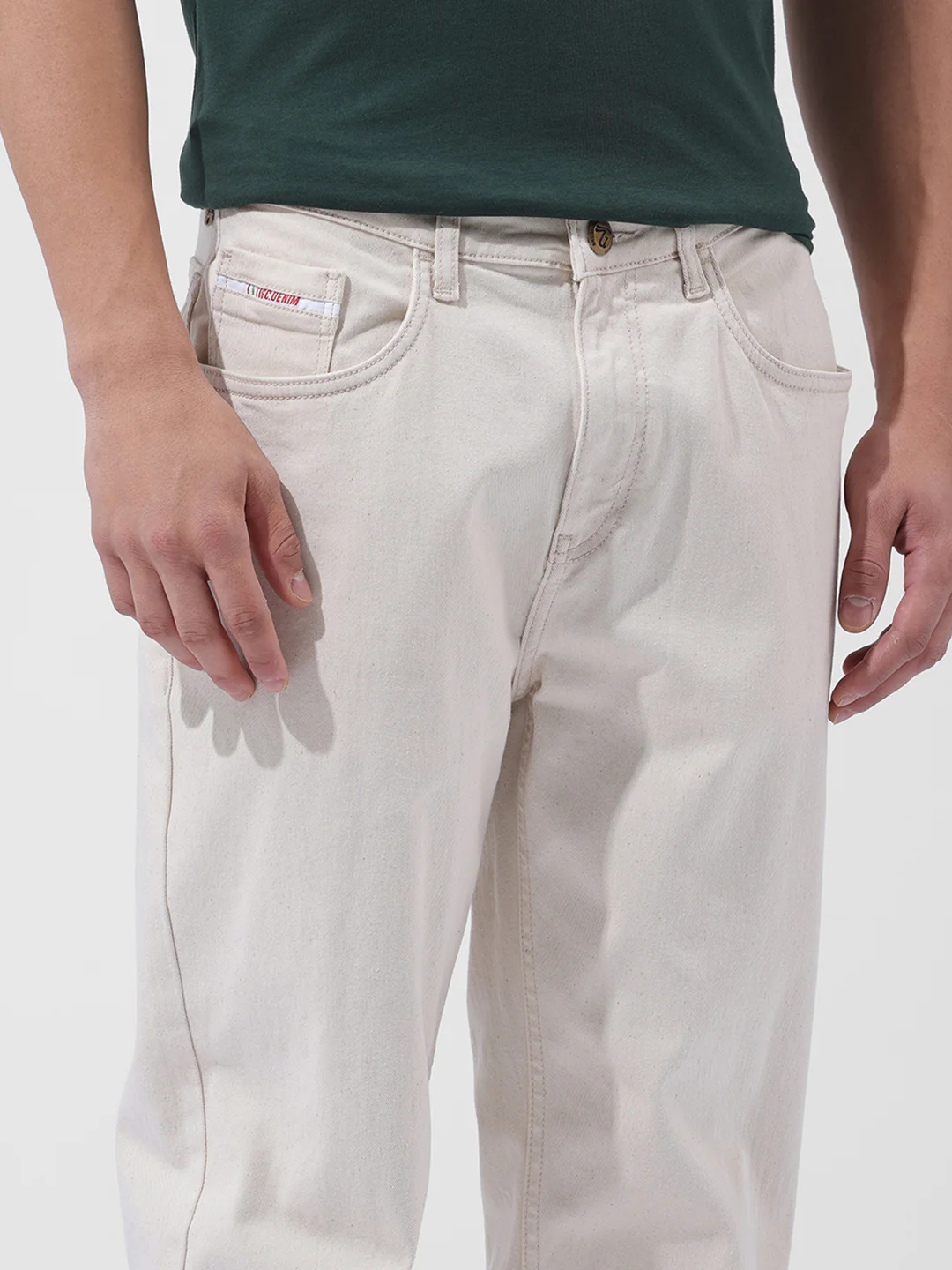 Men's Off White Regular Fit Casual Jeans - Image 4