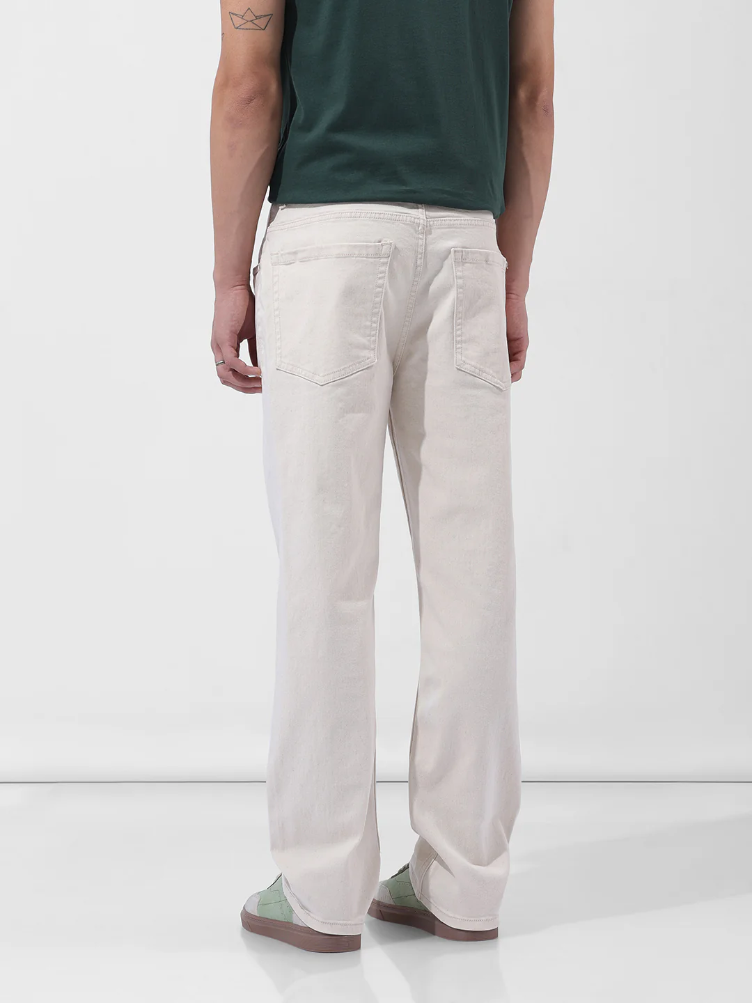 Men's Off White Regular Fit Casual Jeans - Image 6