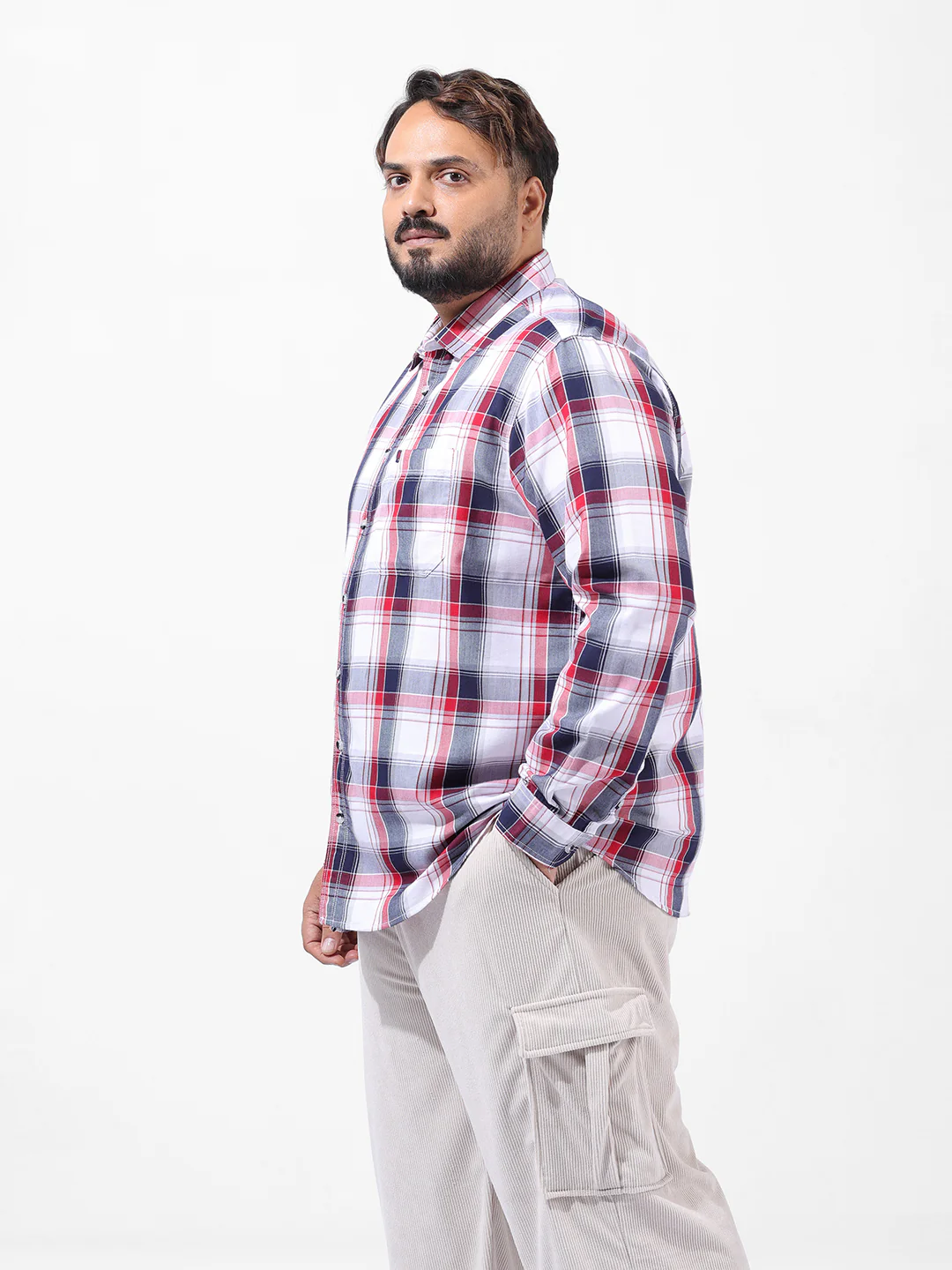 Men's White Regular Fit Checked Casual Shirt - Image 3
