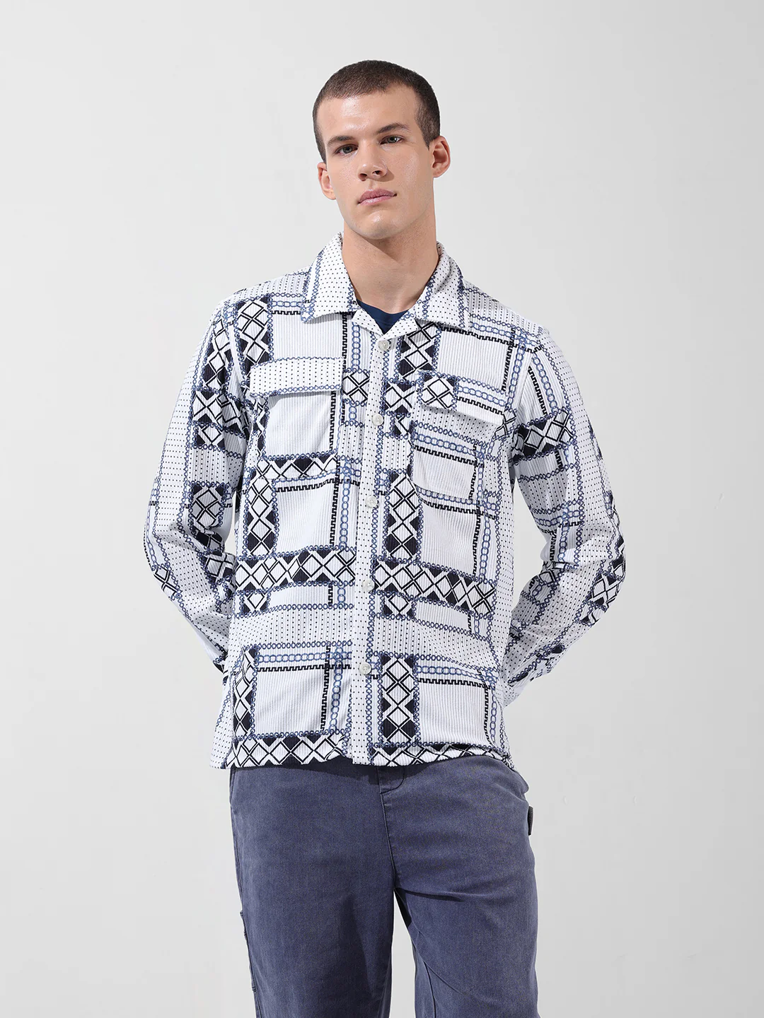 Men's White Regular Fit Printed Casual Shirt - Image 6