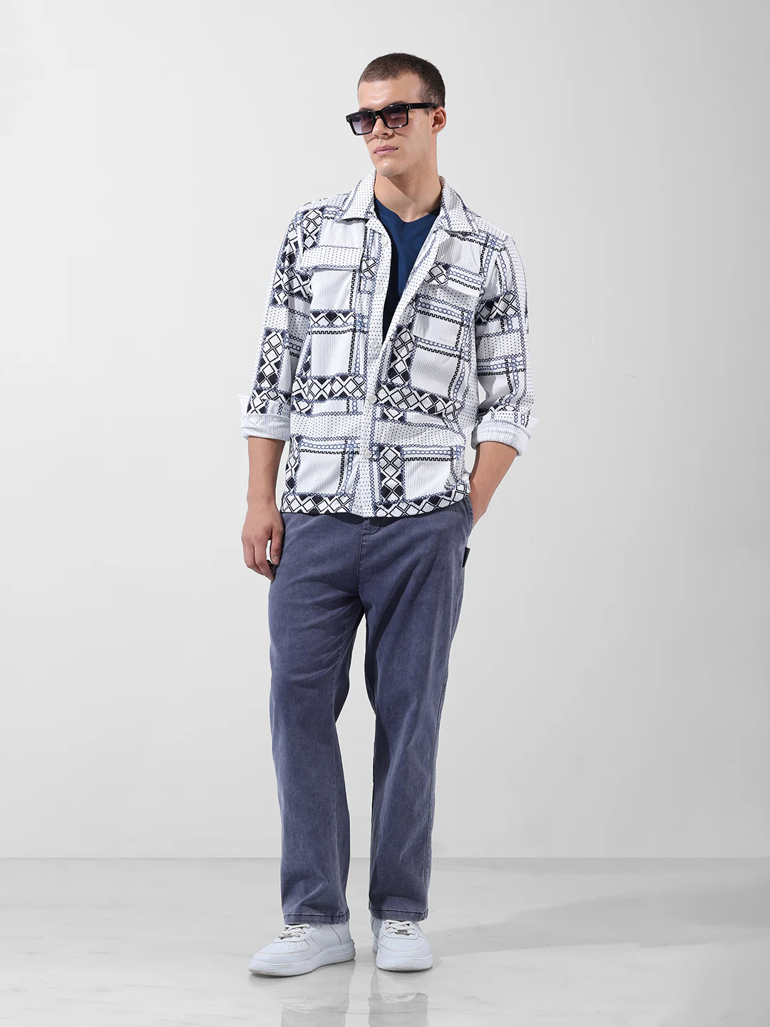 Men's White Regular Fit Printed Casual Shirt - Image 7