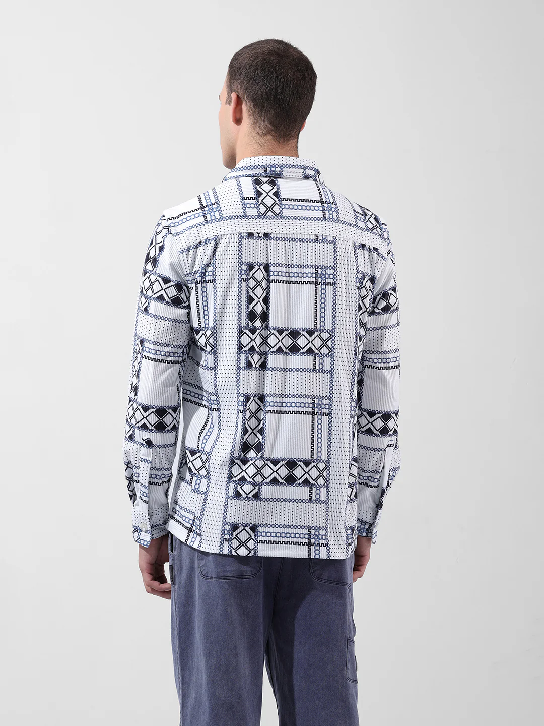 Men's White Regular Fit Printed Casual Shirt - Image 8