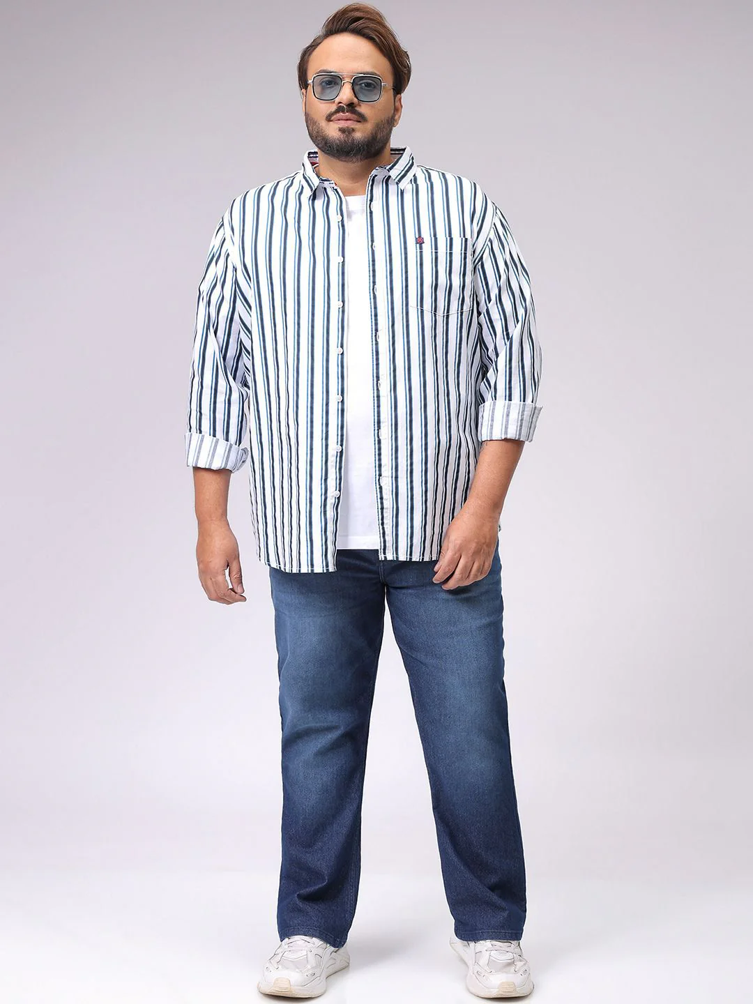Men's White Regular Fit Striped Casual Shirt - Image 6