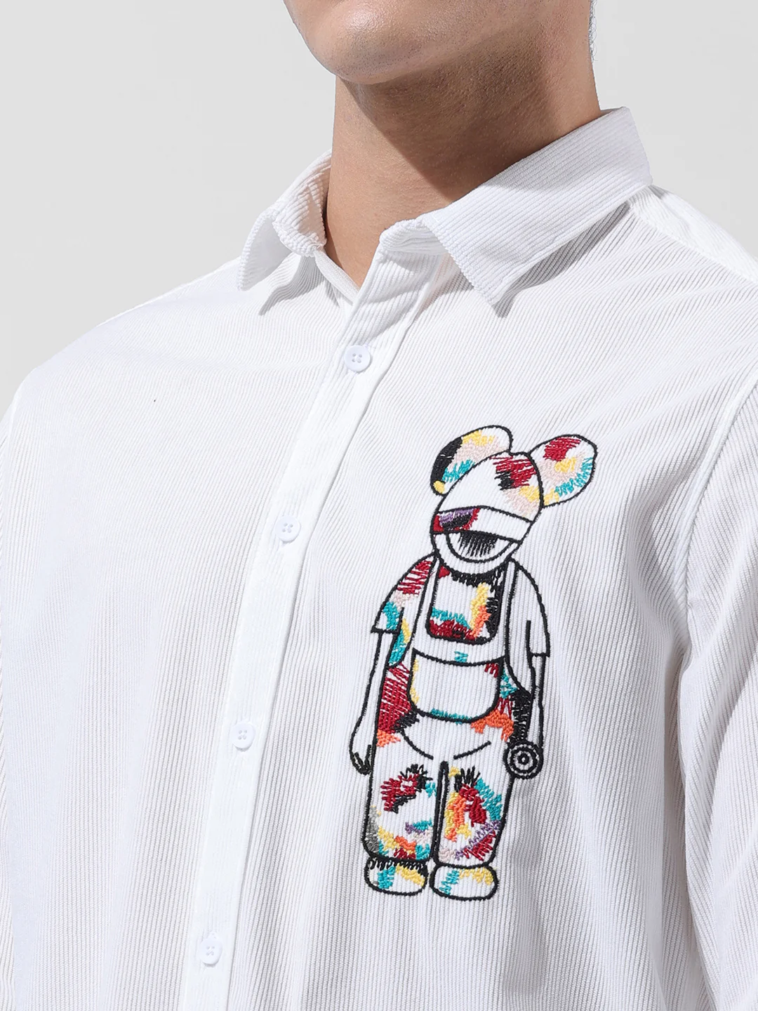 Men's White Regular Fit Embroided Street Shirt - Image 3