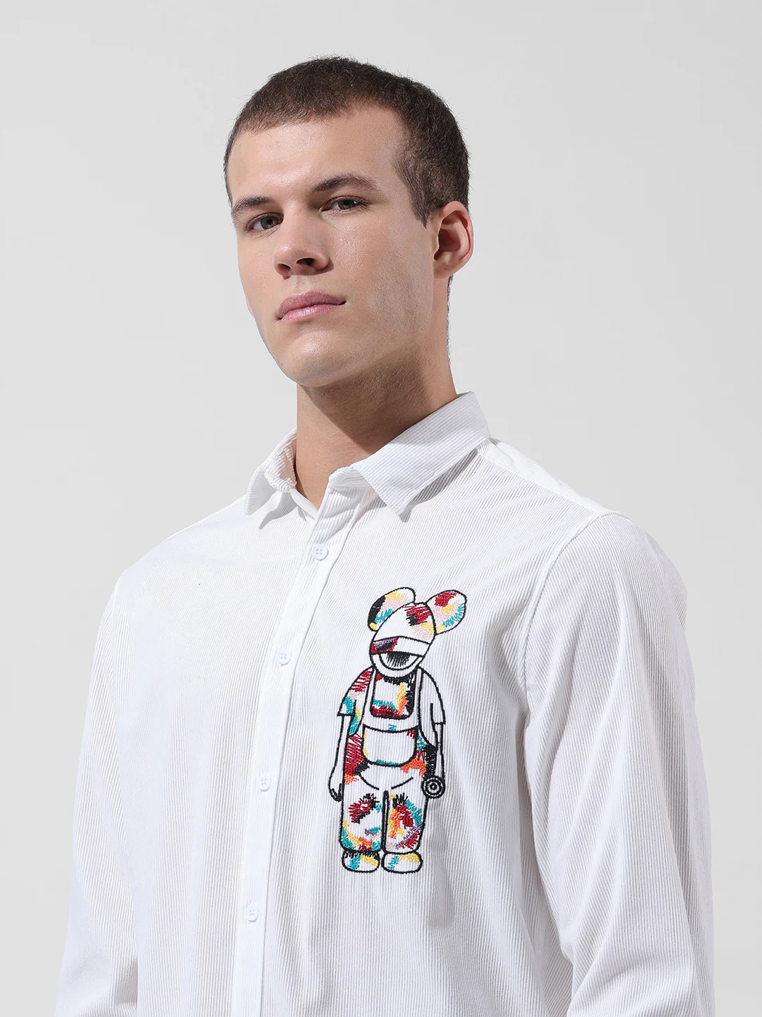 Men's White Regular Fit Embroided Street Shirt - Image 6