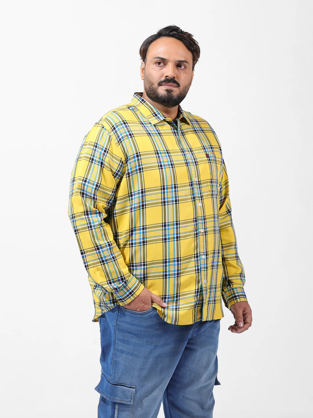 Men's Yellow Regular Fit Checked Casual Shirt - Image 2