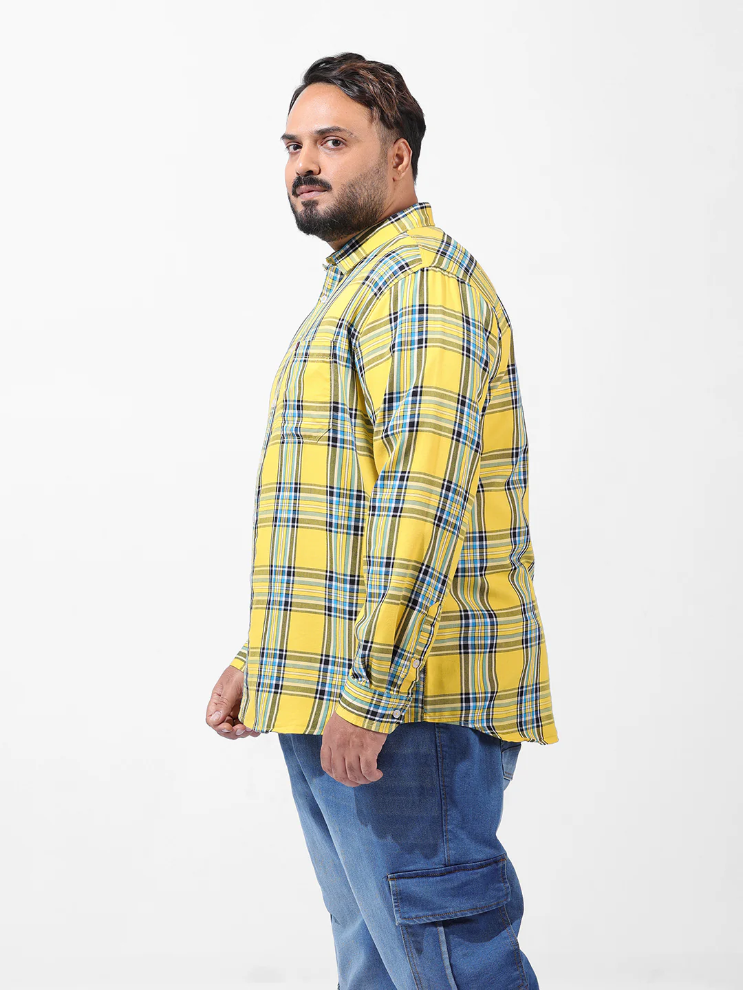 Men's Yellow Regular Fit Checked Casual Shirt - Image 3