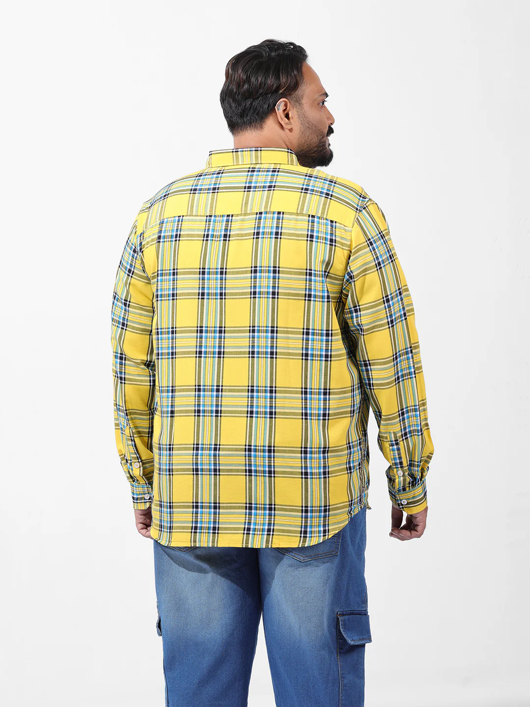 Men's Yellow Regular Fit Checked Casual Shirt - Image 4