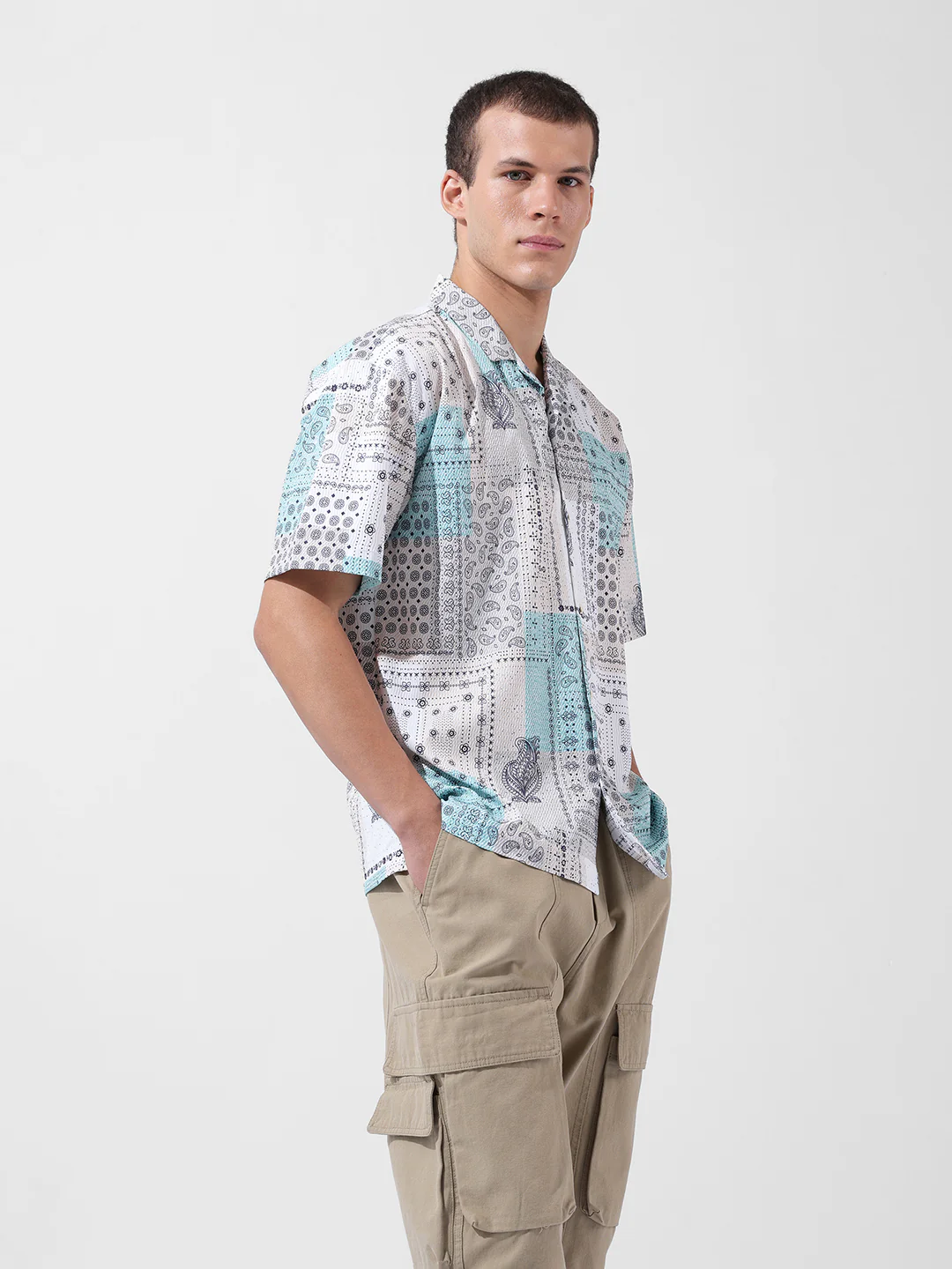 Men's Beige Relaxed Fit Printed Resort Wear Shirt - Image 2