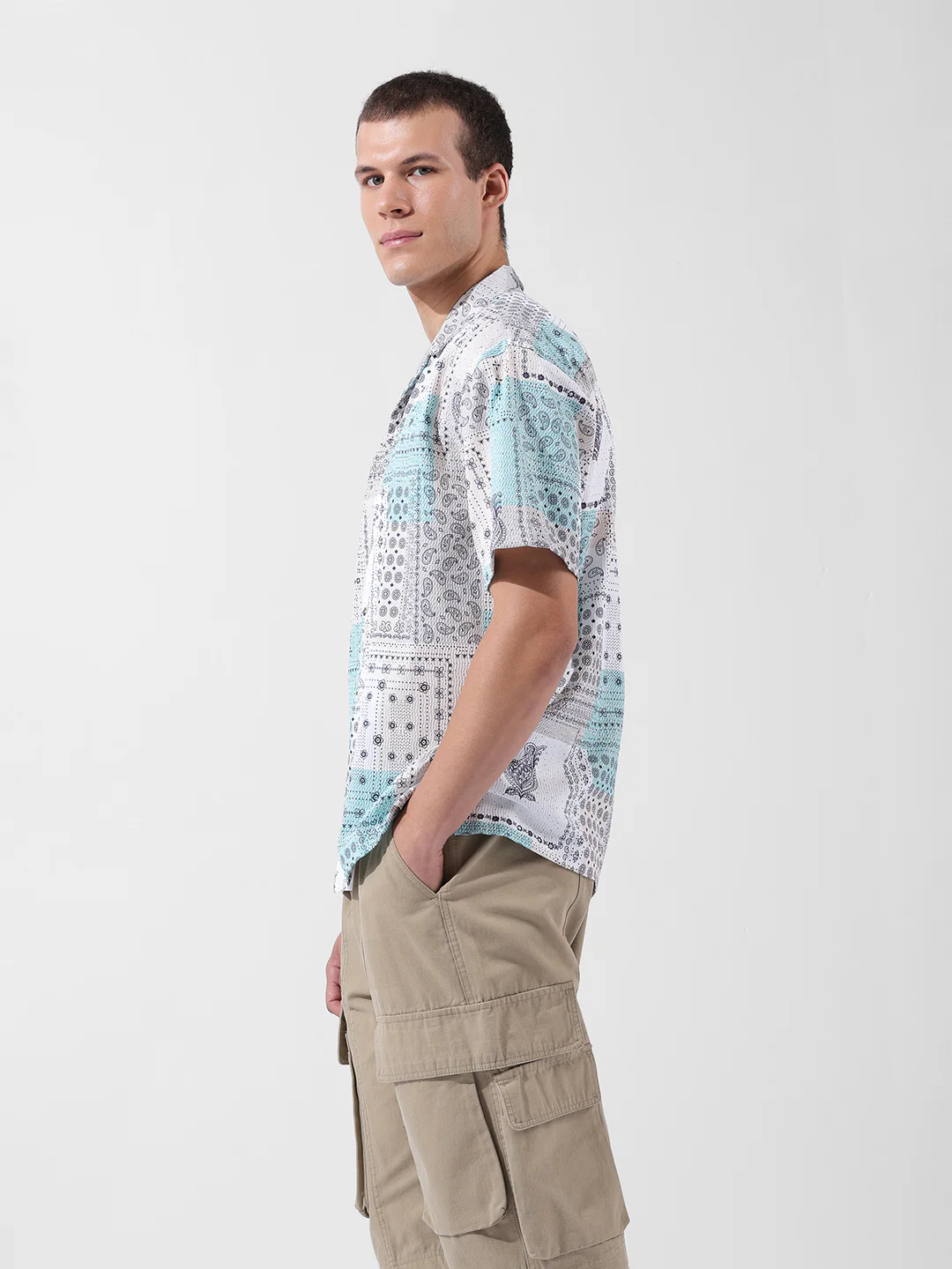 Men's Beige Relaxed Fit Printed Resort Wear Shirt - Image 3