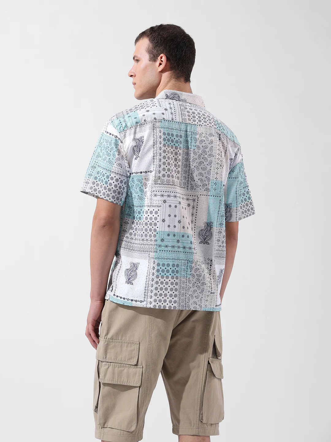 Men's Beige Relaxed Fit Printed Resort Wear Shirt - Image 4