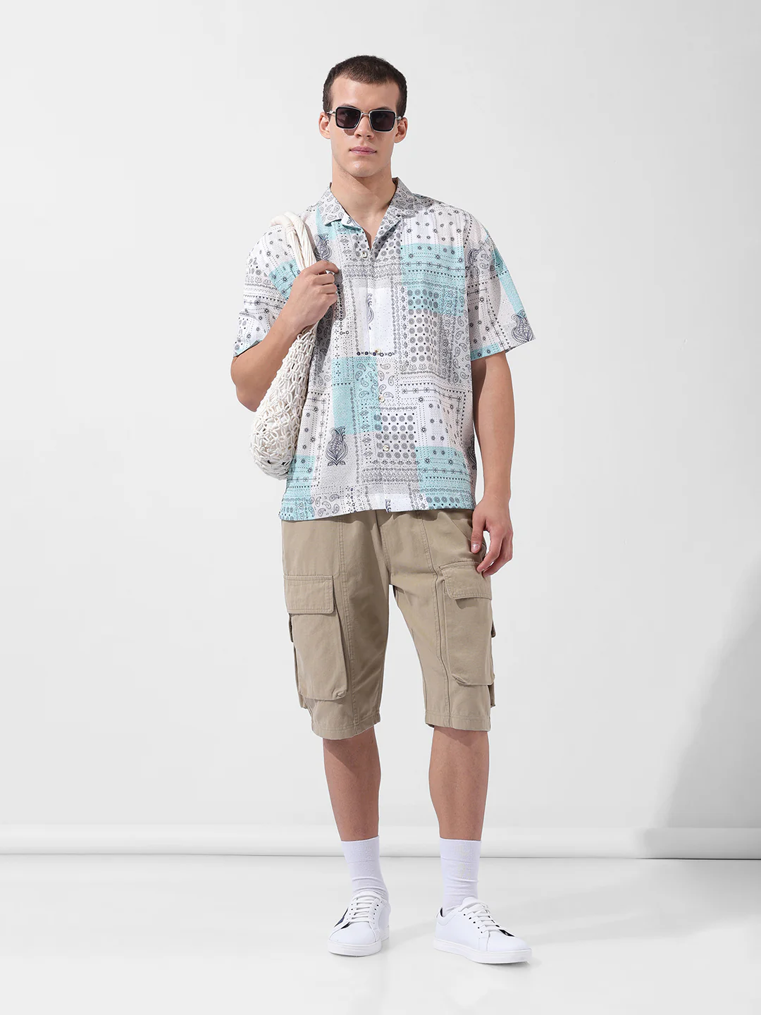 Men's Beige Relaxed Fit Printed Resort Wear Shirt - Image 8