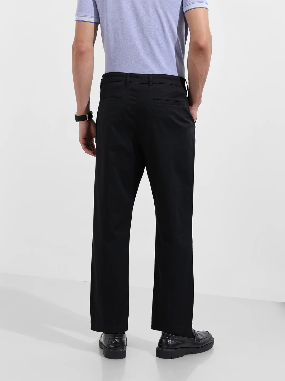 Men's Black Relaxed Fit Solid Casual Chinos - Image 5