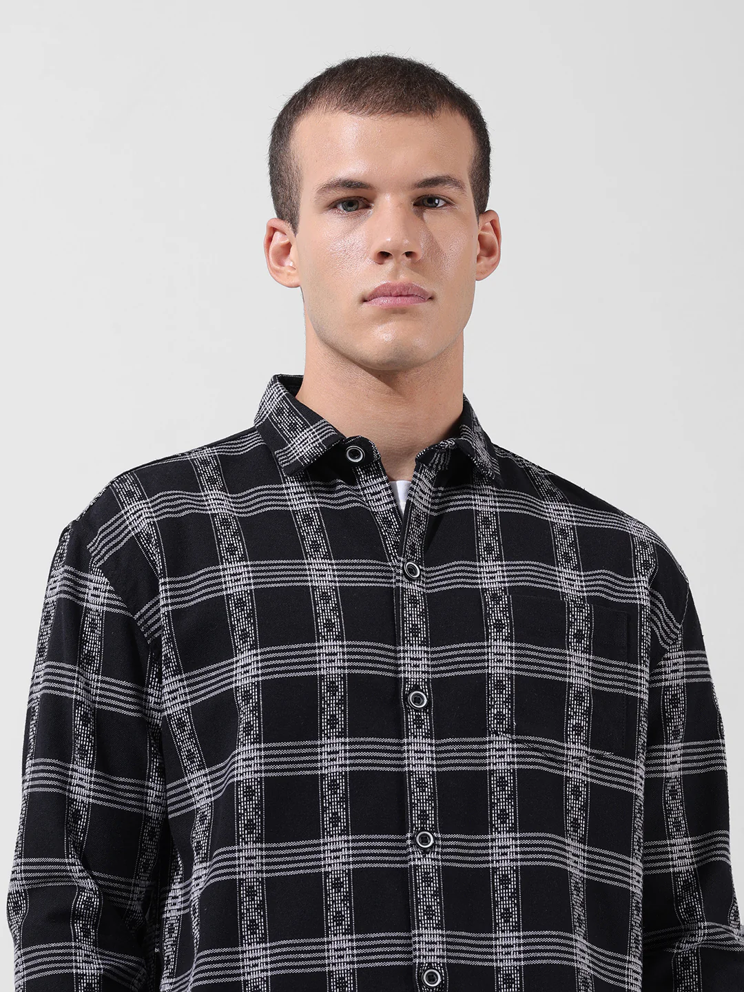 Men's Black Relaxed Fit Checked Casual Shirt - Image 6
