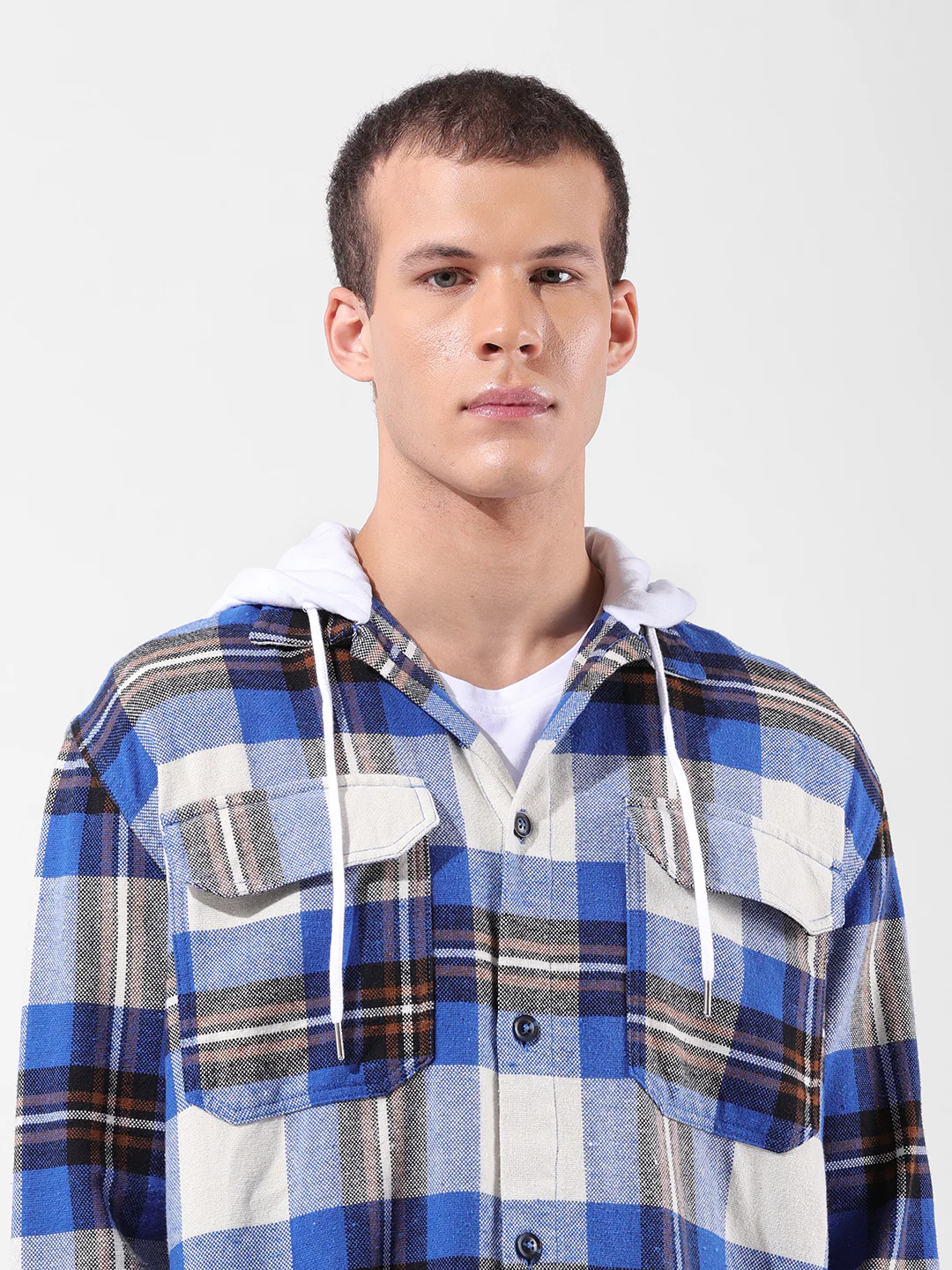 Men's Blue Relaxed Fit Checkered Casual Shirt - Image 6