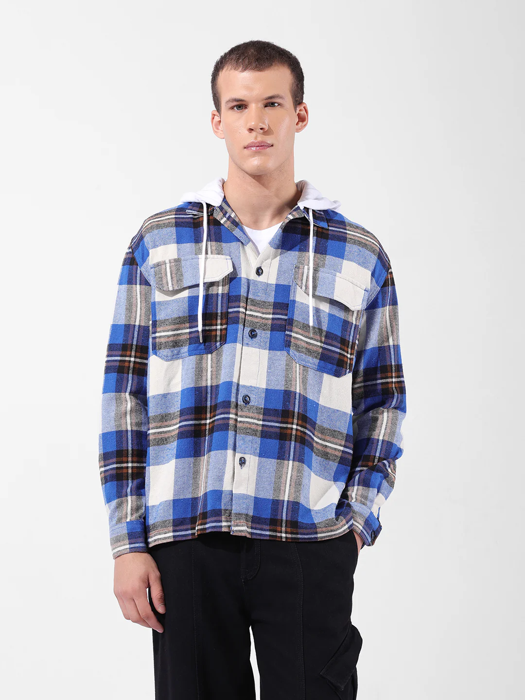 Men's Blue Relaxed Fit Checkered Casual Shirt - Image 8
