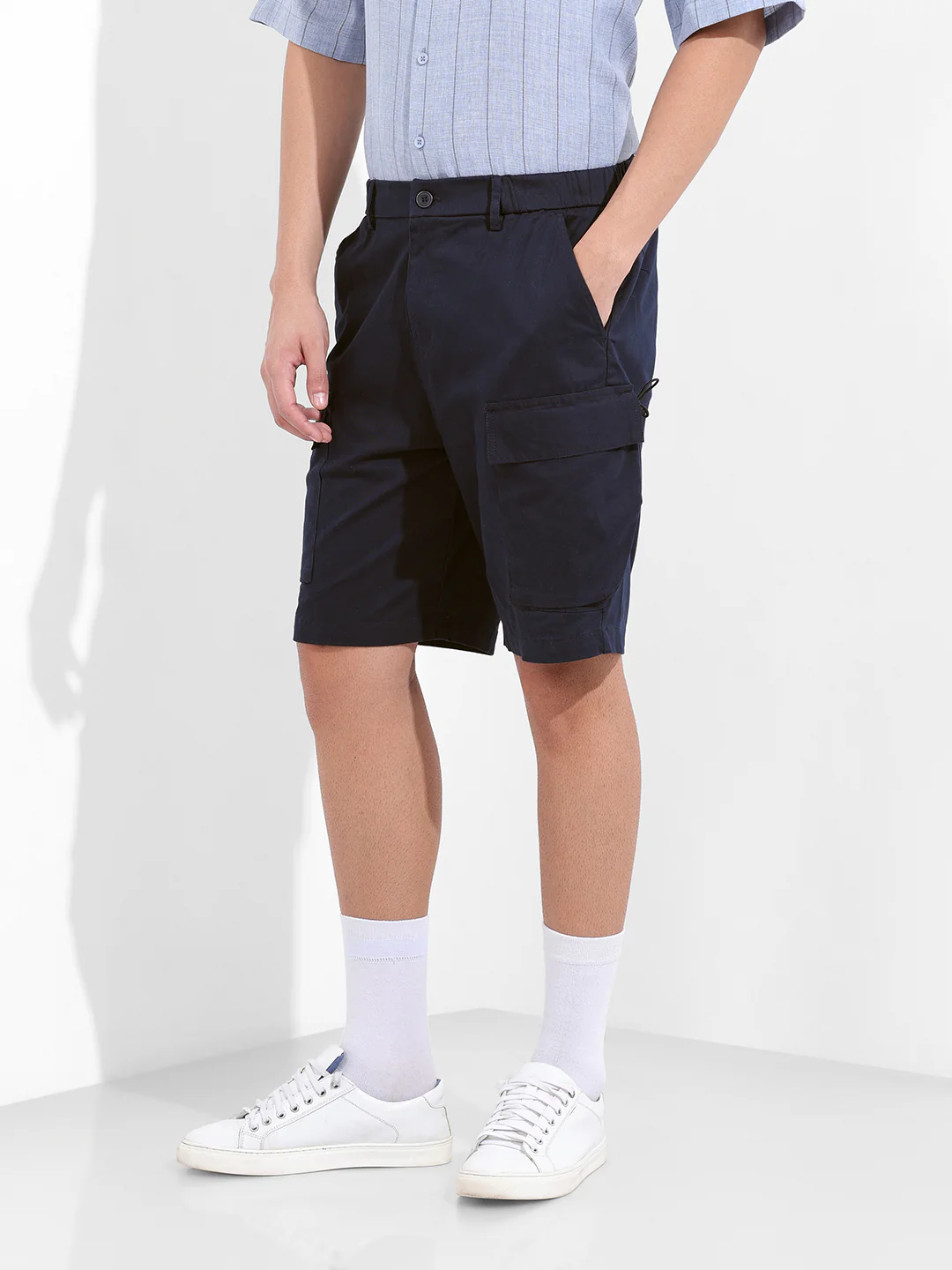 Men's Navy Blue Relaxed Fit Solid Utility Shorts - Image 2