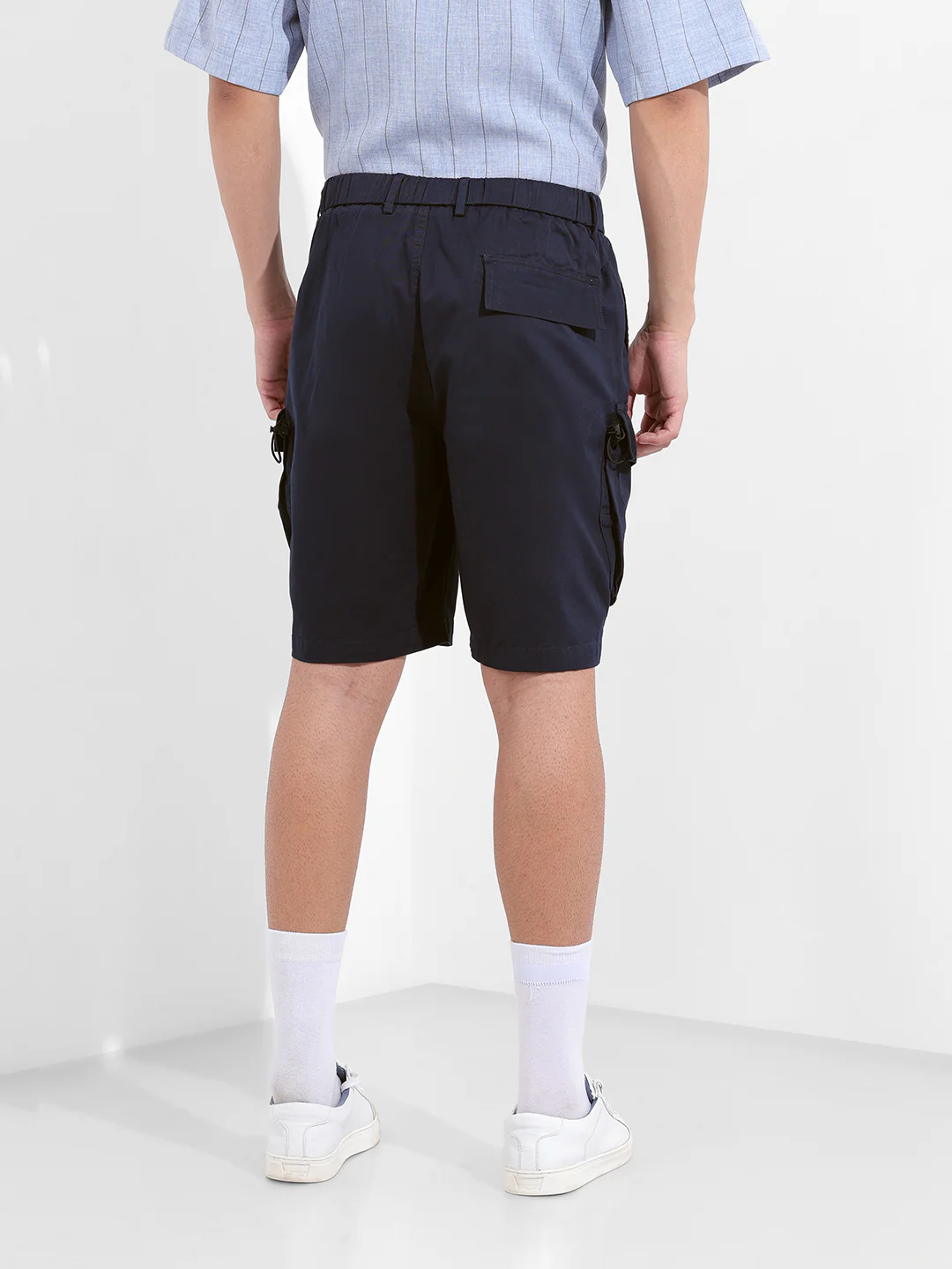 Men's Navy Blue Relaxed Fit Solid Utility Shorts - Image 4