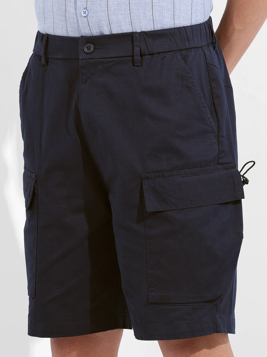 Men's Navy Blue Relaxed Fit Solid Utility Shorts - Image 5