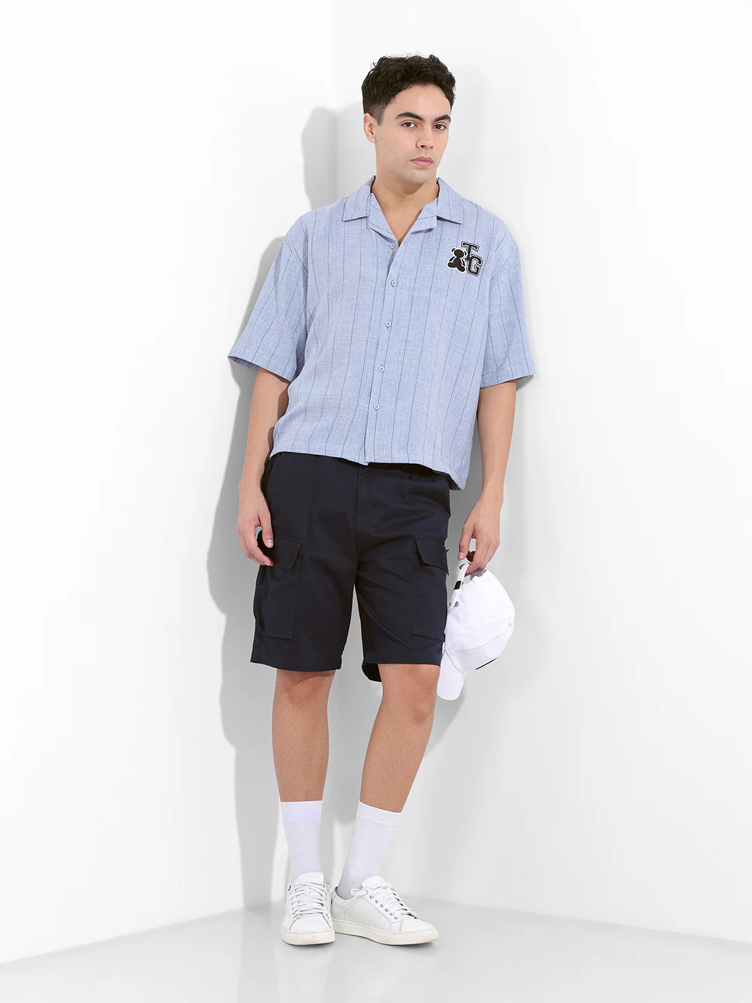Men's Navy Blue Relaxed Fit Solid Utility Shorts - Image 6