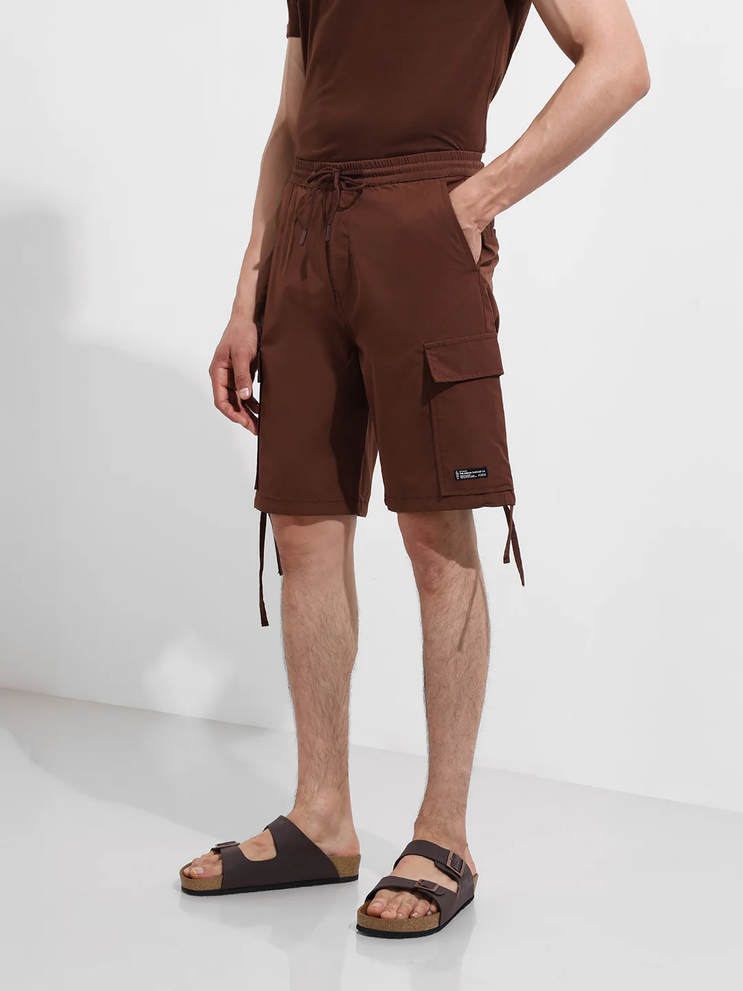 Men's Sepia Relaxed Fit Textured Utility Shorts - Image 3