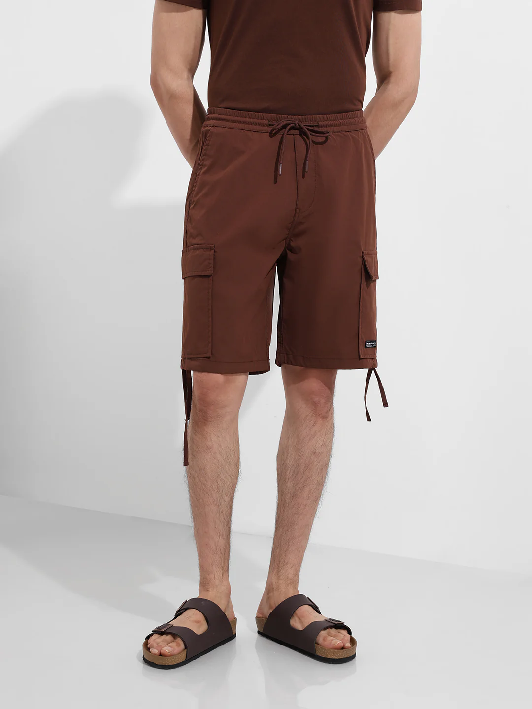 Men's Sepia Relaxed Fit Textured Utility Shorts - Image 5
