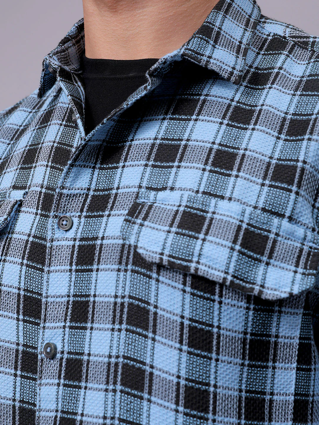 Men's Blue Relaxed Fit Checkered Casual Shirt - Image 6