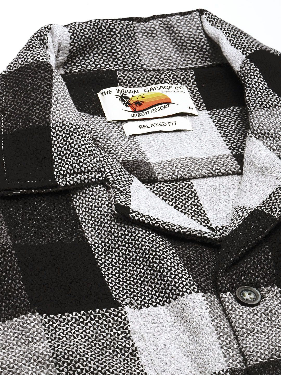 Men's Grey Melange Relaxed Fit Checkered Bohemian Printed Shirt - Image 5