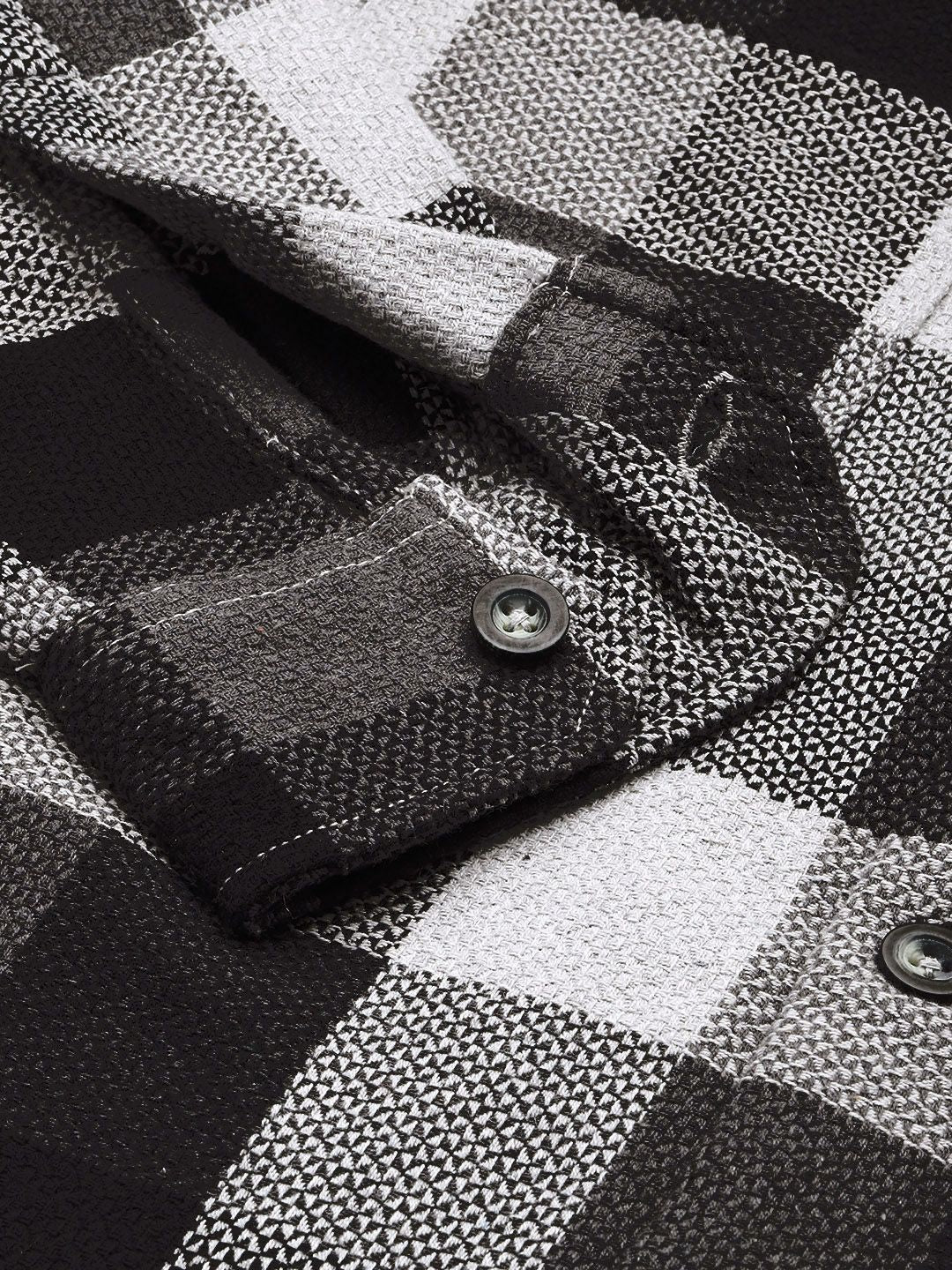 Men's Grey Melange Relaxed Fit Checkered Bohemian Printed Shirt - Image 6