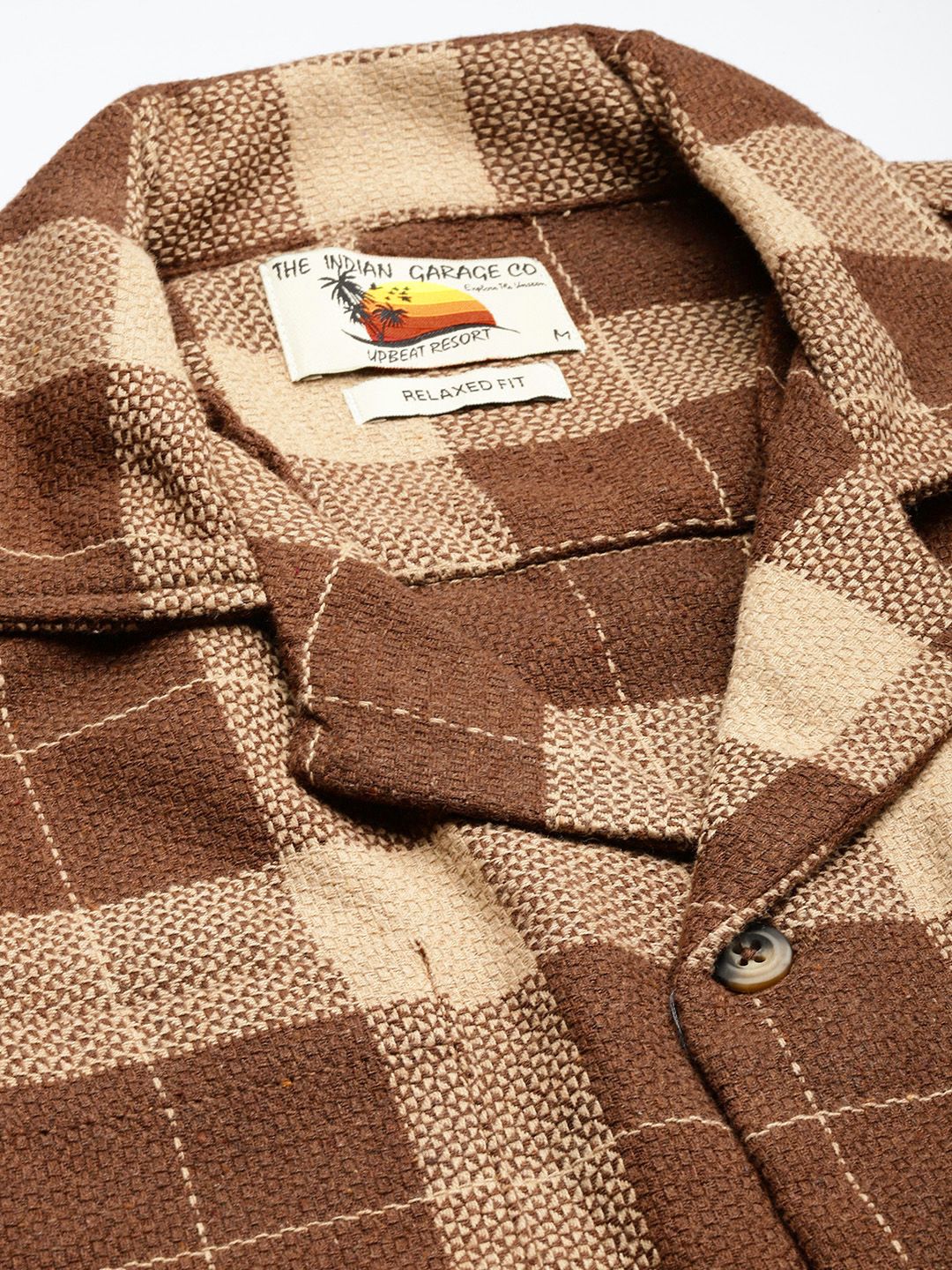 Men's Mocha Bisque Relaxed Fit Checkered Bohemian Printed Shirt - Image 5