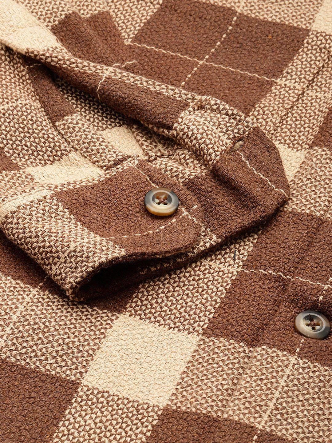Men's Mocha Bisque Relaxed Fit Checkered Bohemian Printed Shirt - Image 6