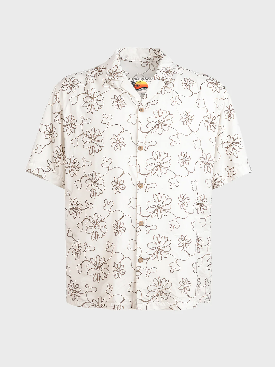 Men's Cream Relaxed Fit Embroidered Resort Wear Shirt - Image 4