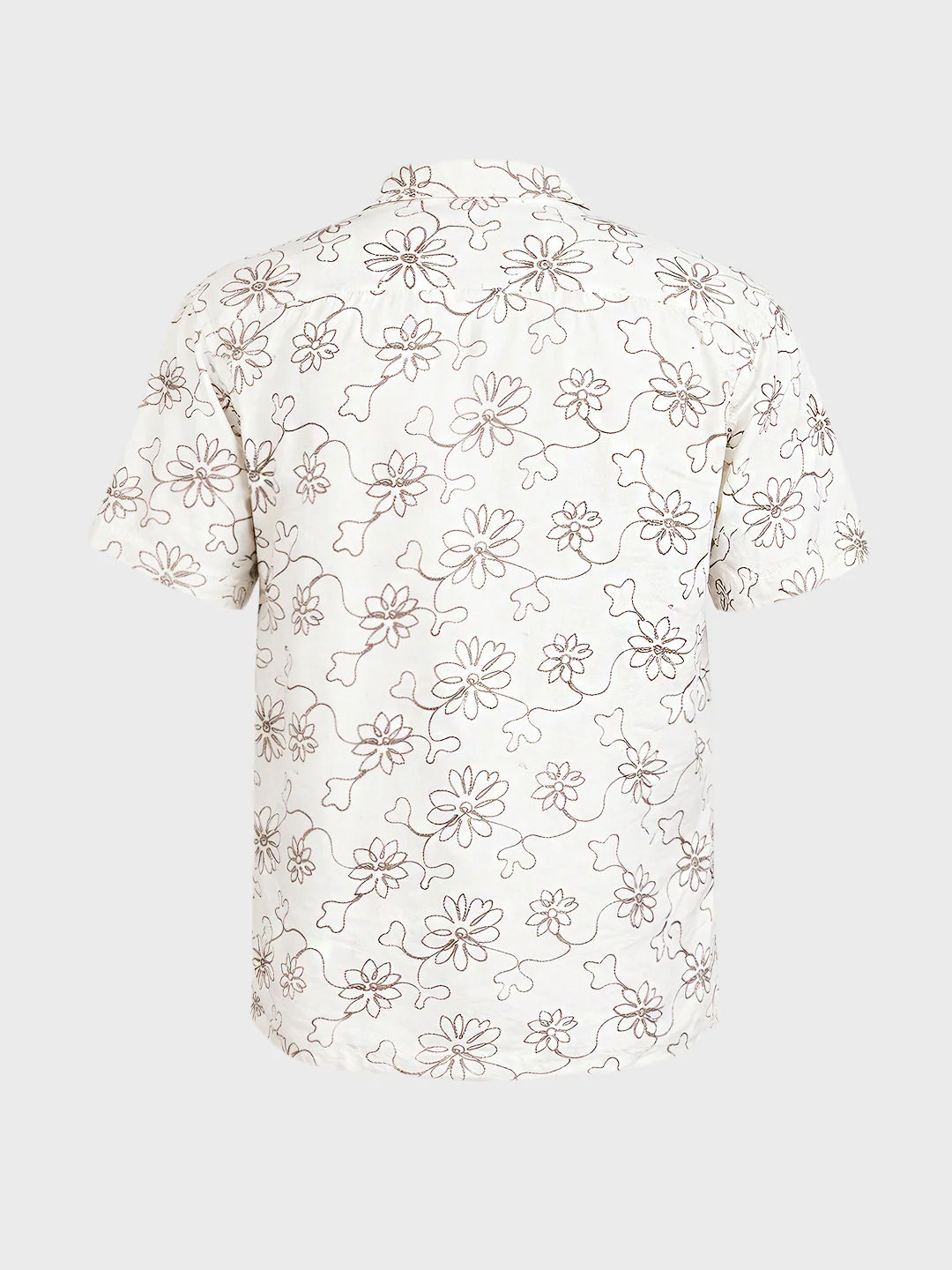 Men's Cream Relaxed Fit Embroidered Resort Wear Shirt - Image 5