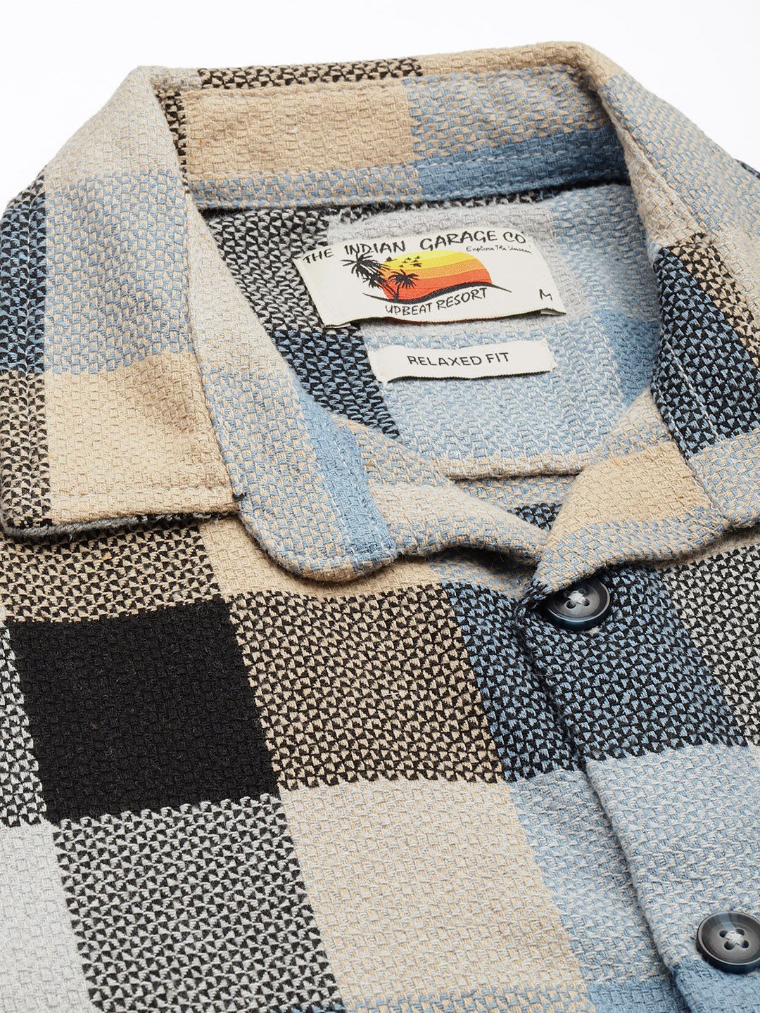 Men's Khaki Relaxed Fit Checkered Textured Shirt - Image 5