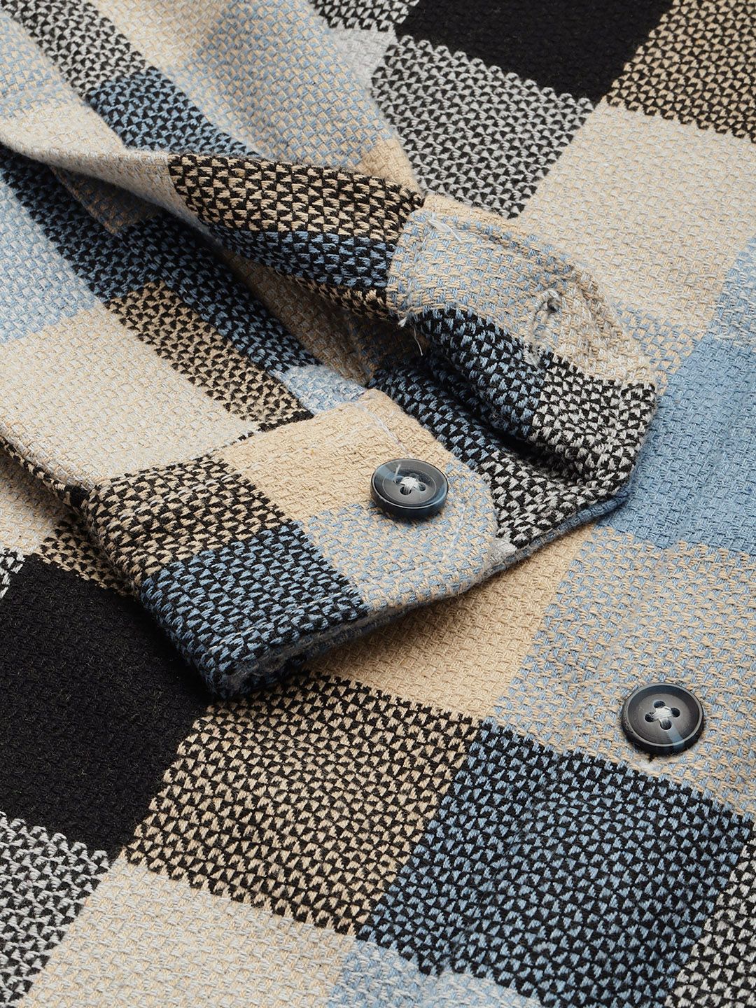 Men's Khaki Relaxed Fit Checkered Textured Shirt - Image 6
