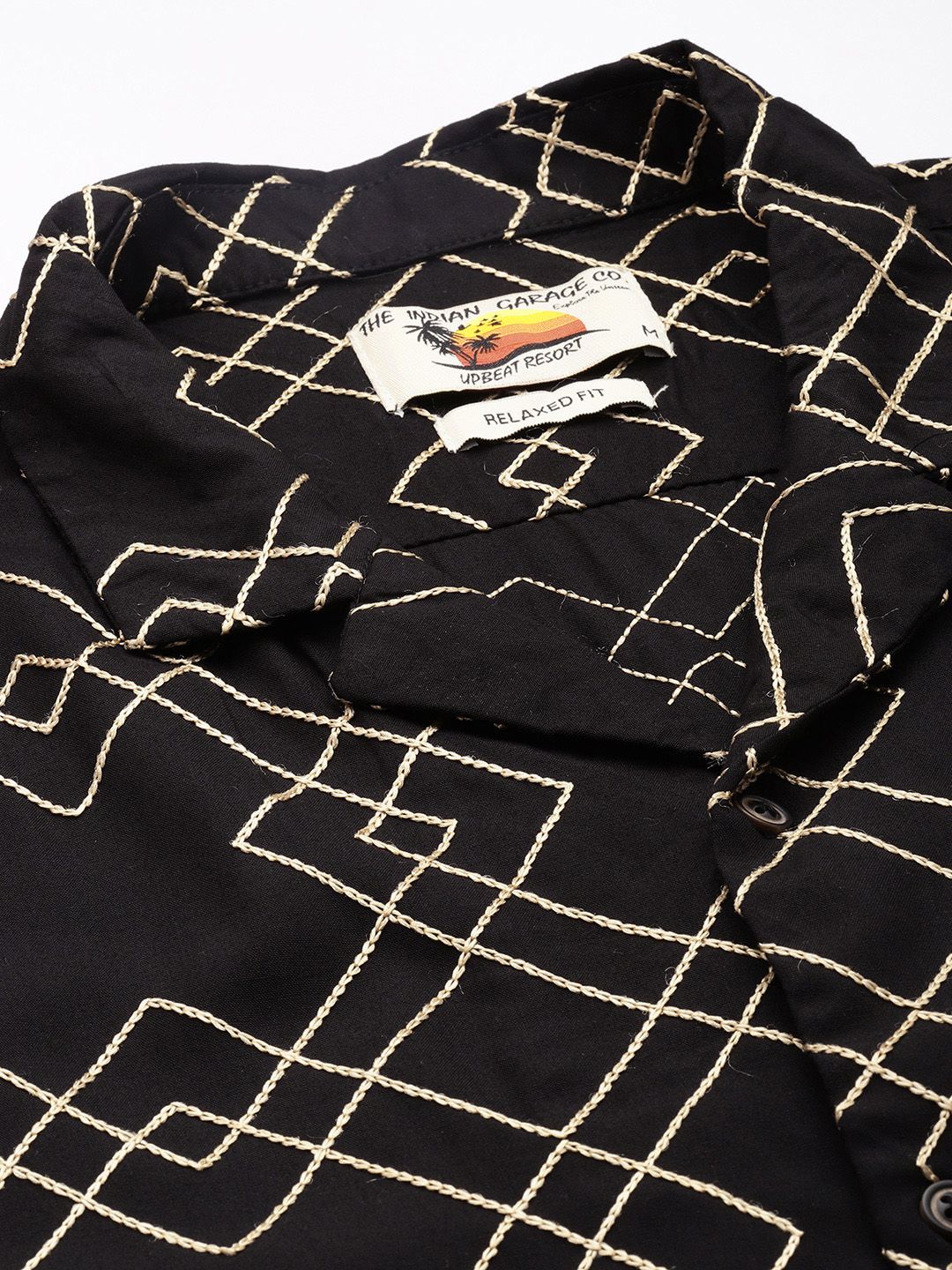 Men's Black Relaxed Fit Textured Embroidered Shirt - Image 5